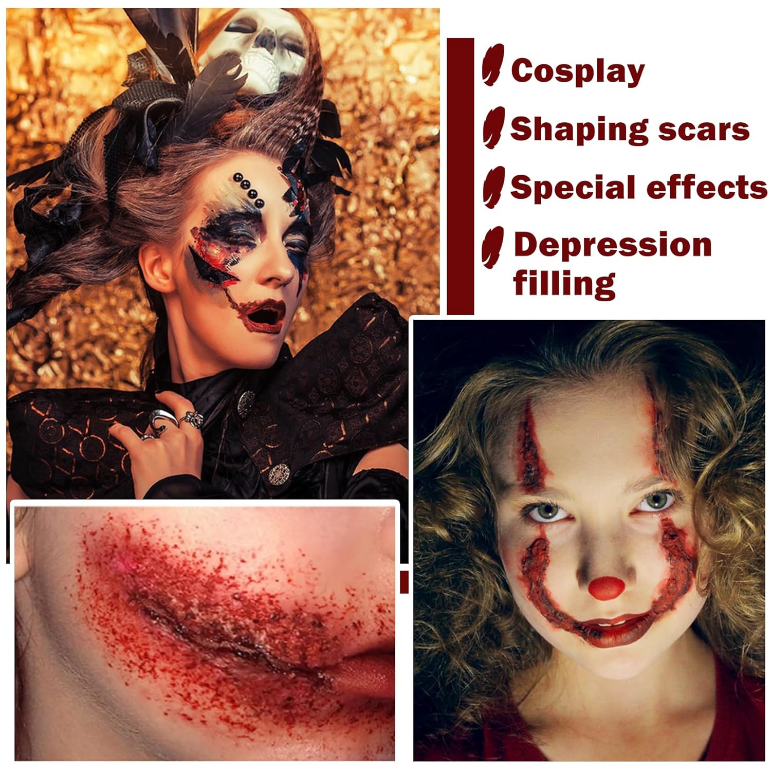 Kit de maquillaje de vampiro zombi de efectos especiales de Halloween, gel de sangre falsa + kit de maquillaje de pintura corporal de 6 colores +