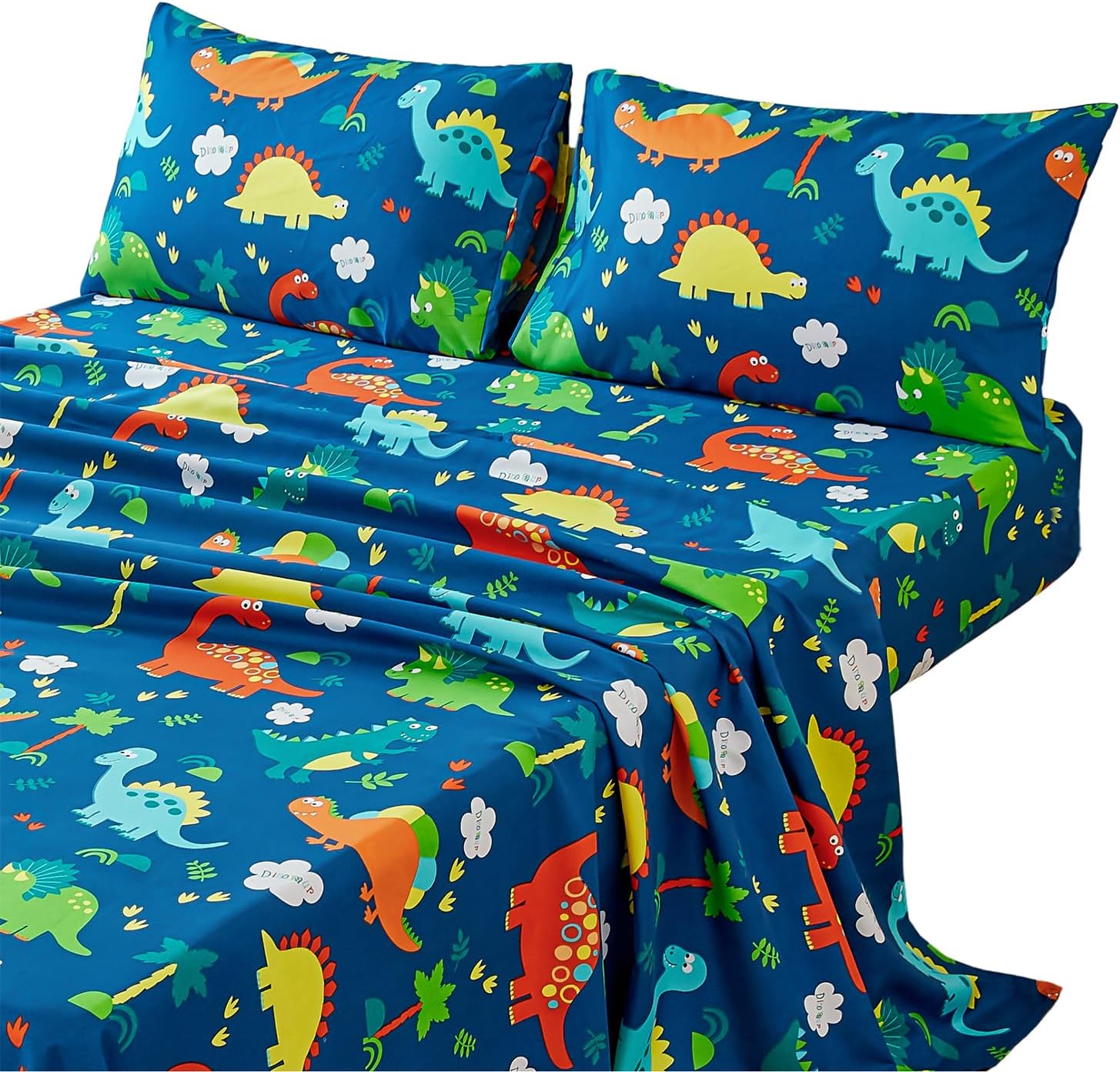 WINLIFE Juego de sábanas de dinosaurio individual para niños, 3 piezas, sábanas de microfibra suave y acogedoras tamaño individual – Sábanas de