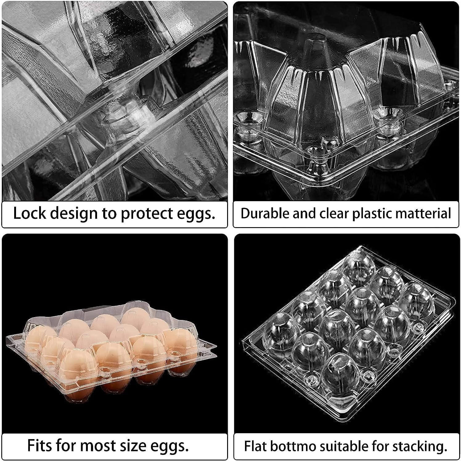 Paquete de 60 cartones de huevos de plástico a granel, 1 docena de cartones de huevos vacíos transparentes para huevos de gallina, cartón de huevos