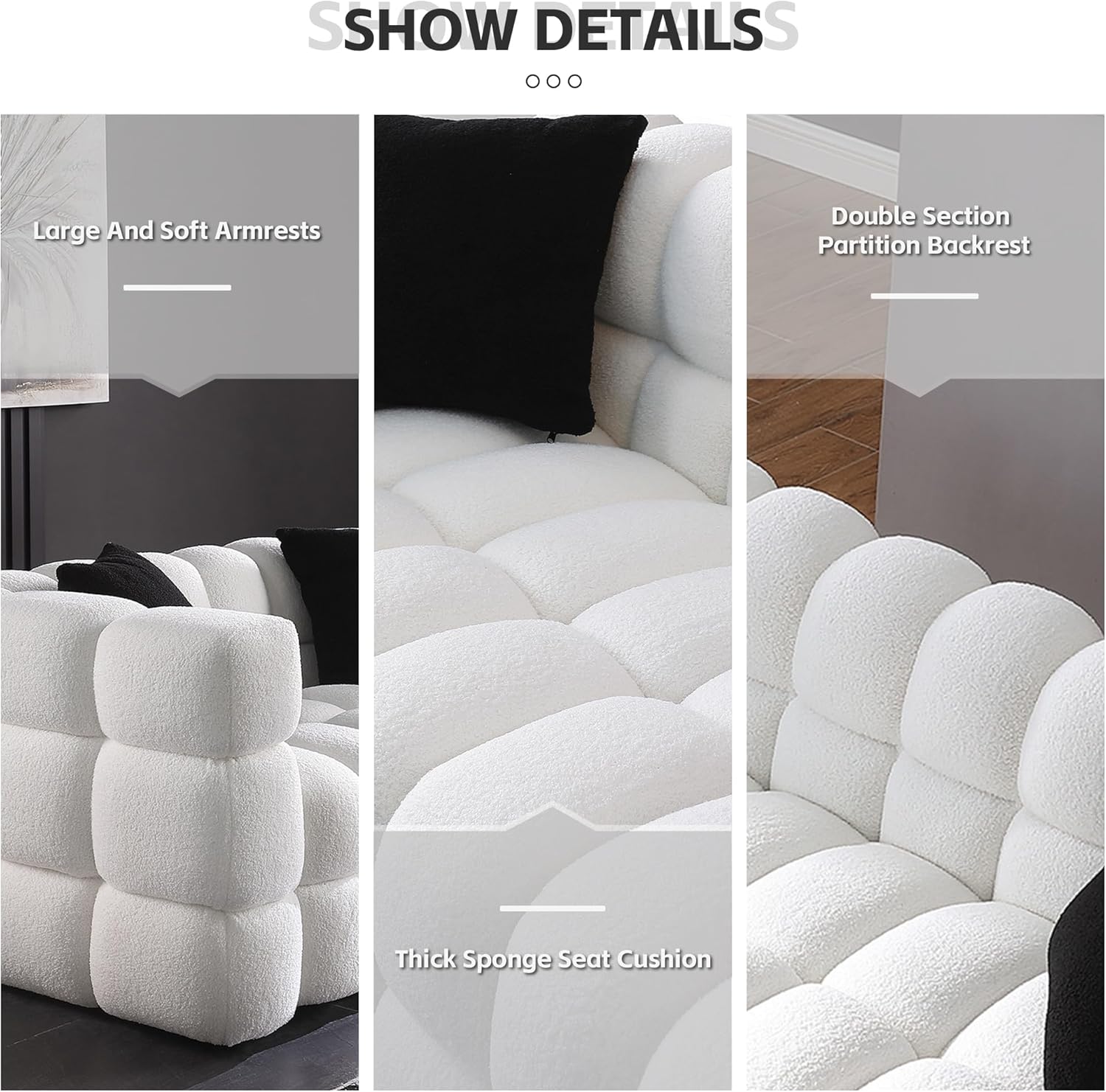 Sofá moderno de burbujas, sofá de nube con 2 almohadas, cómodo sofá biplaza de tela Bouclé, muebles decorativos para espacios pequeños, sala de