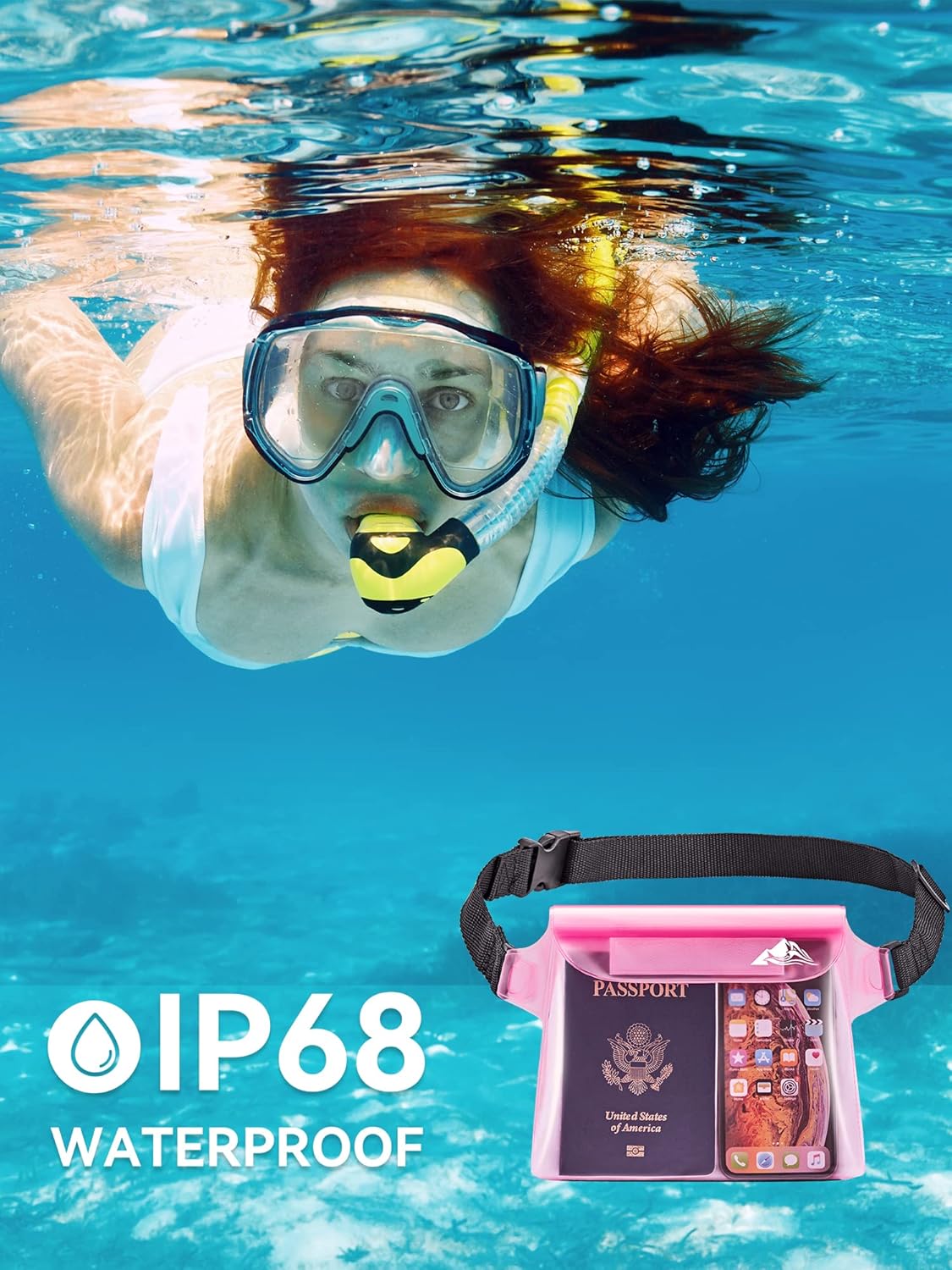 HEETA Paquete de 2 bolsas impermeables con correa para la cintura, bolsa seca táctil con cinturón ajustable para teléfono, objetos de valor para