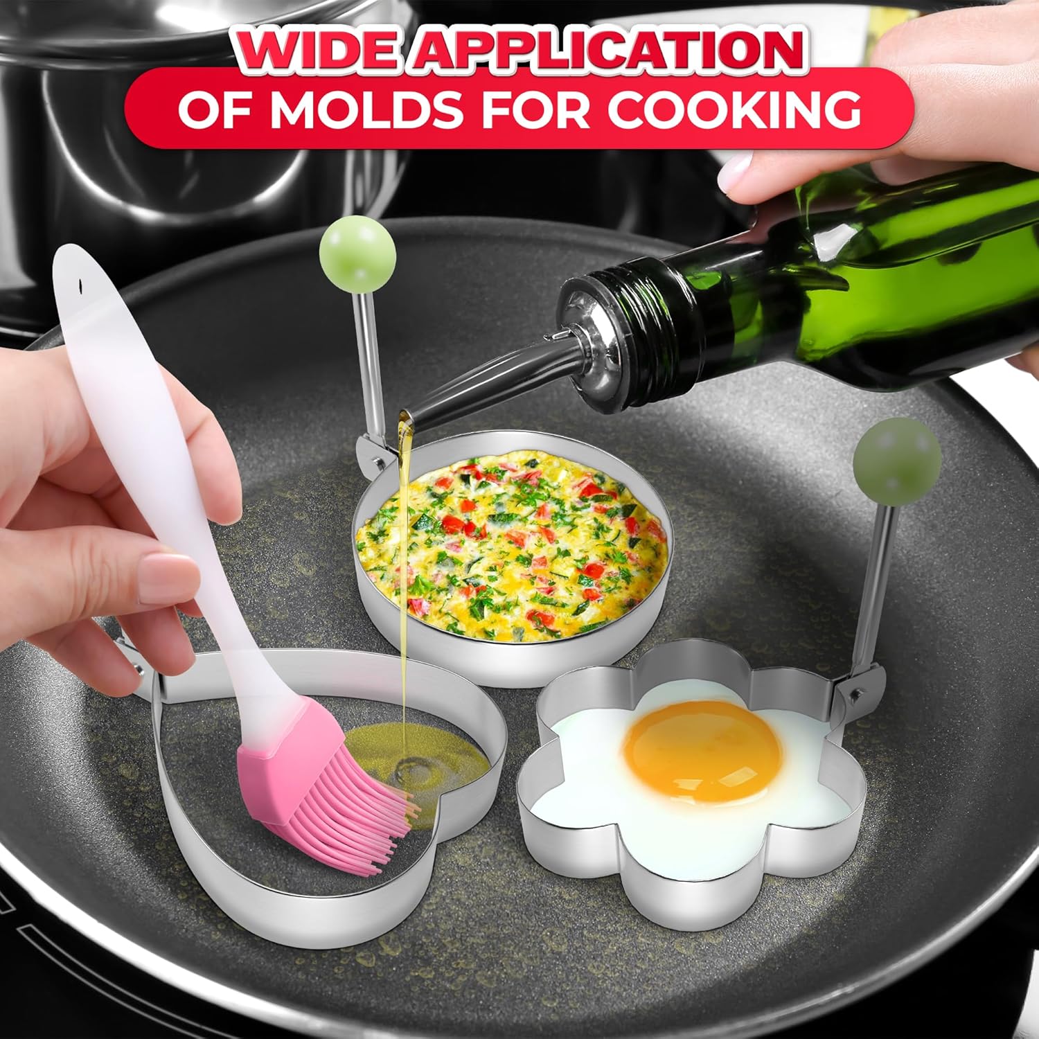 Moldes de anillo de acero inoxidable para cocinar, 5 piezas de formas de panqueques para niños, moldes de anillos de cocina para parrilla, anillos
