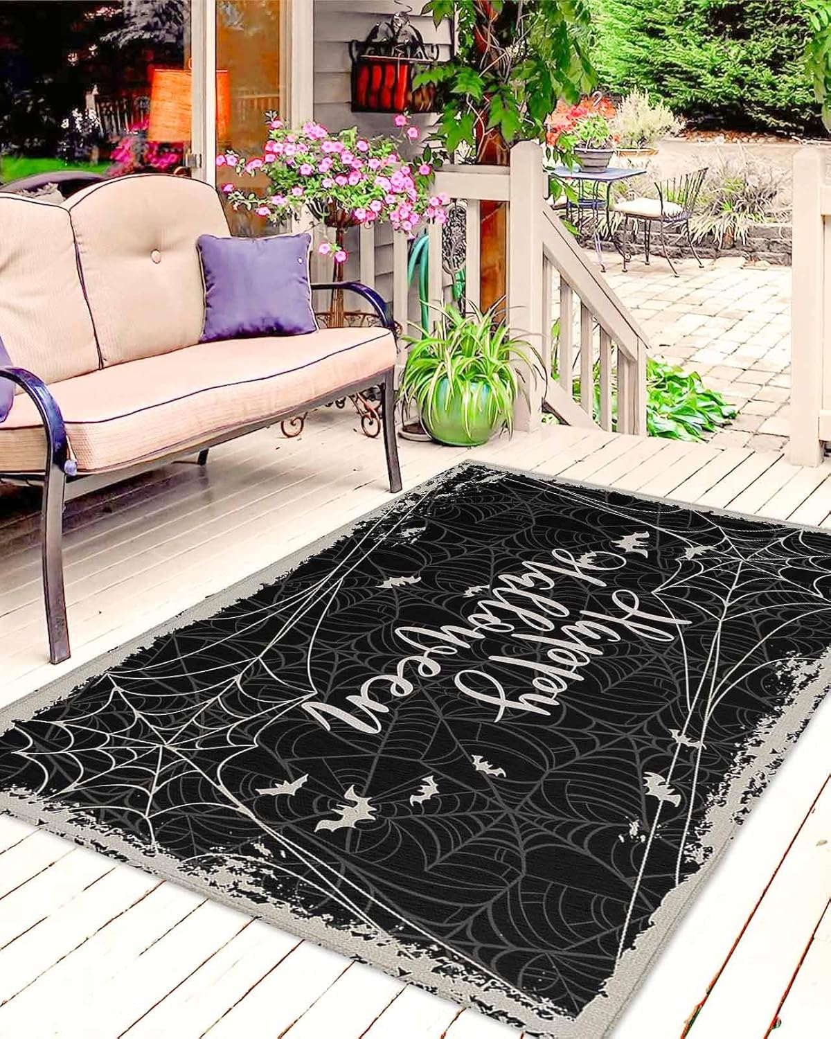 Halloween Outdoor Area Rug 4’x6′,Patio Balcony Porch Front Door Camping Camper Deck Runner Rug,Washable Carpet Indoor Living RoomKitchen,Hallway