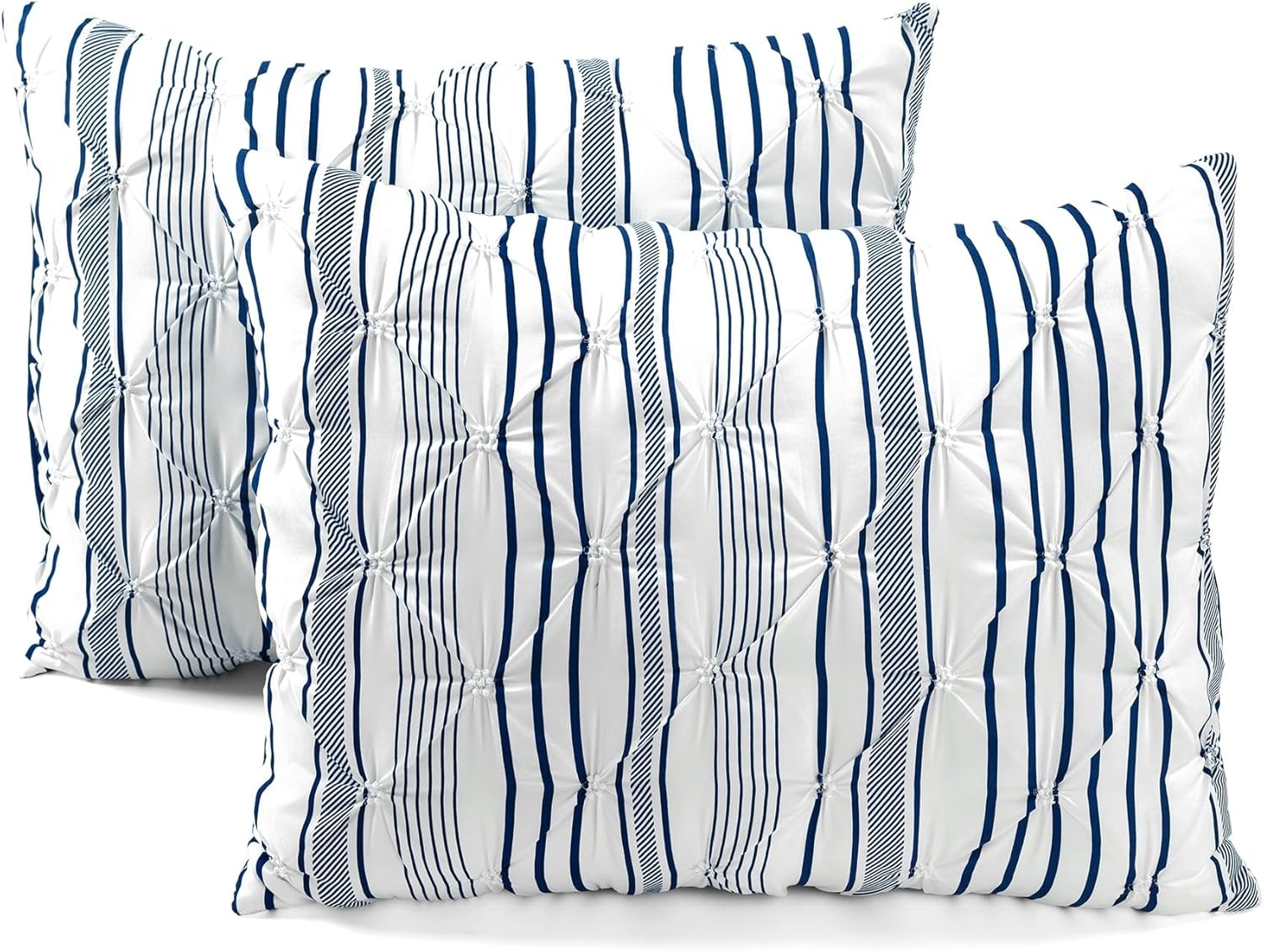 Lush Décor Ravello – Juego de edredón con pliegues finos, 5 piezas, con fundas de almohada, estilo casa de campo vintage chic, tamaño king, rayas