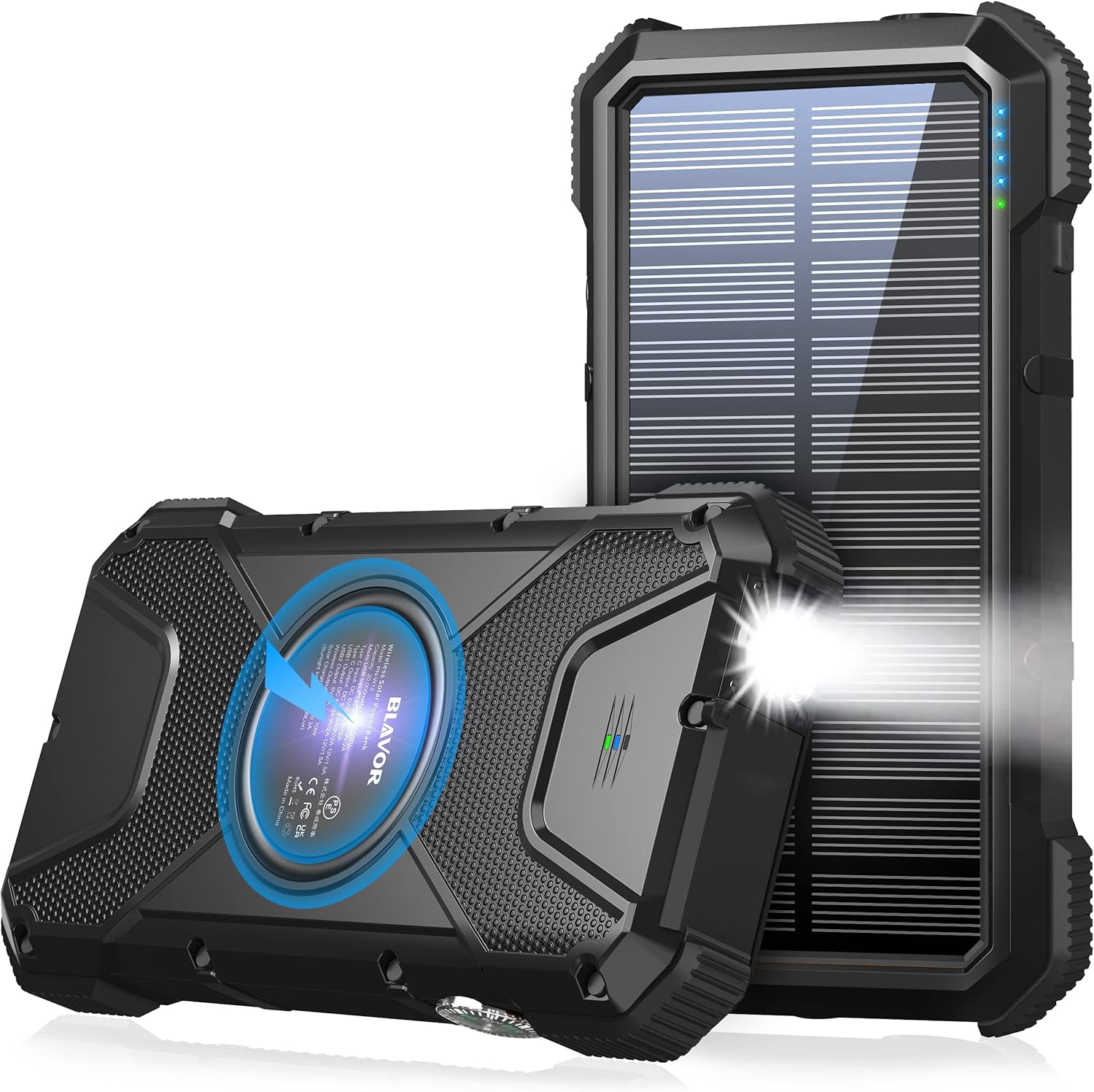 BLAVOR Banco de energía solar de 20000 mAh Cargador inalámbrico de carga rápida de 10 W (negro) más cable de carga múltiple 3 en 1 de 4 pies