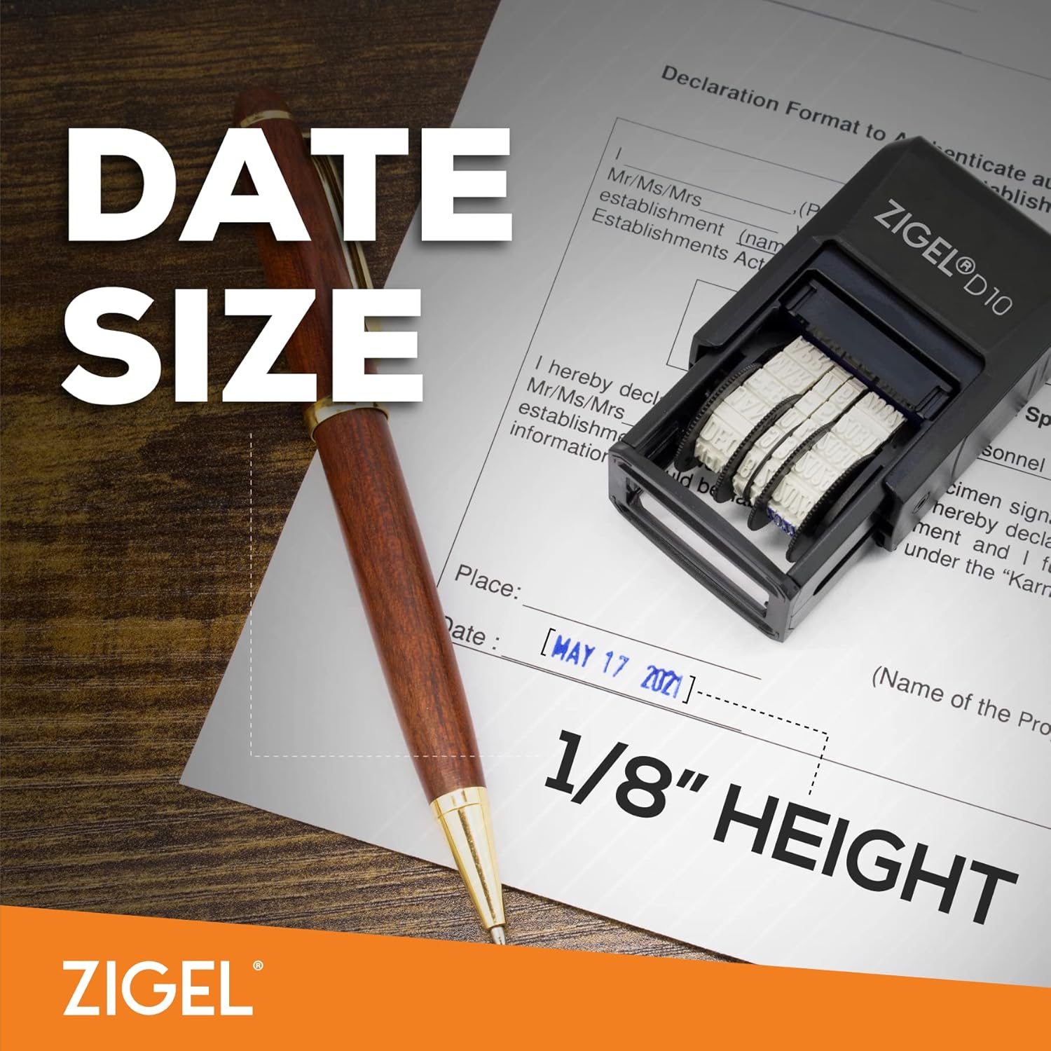 ZIGEL D10 Office Date Stamp – Sello de fecha autoentintado – Azul