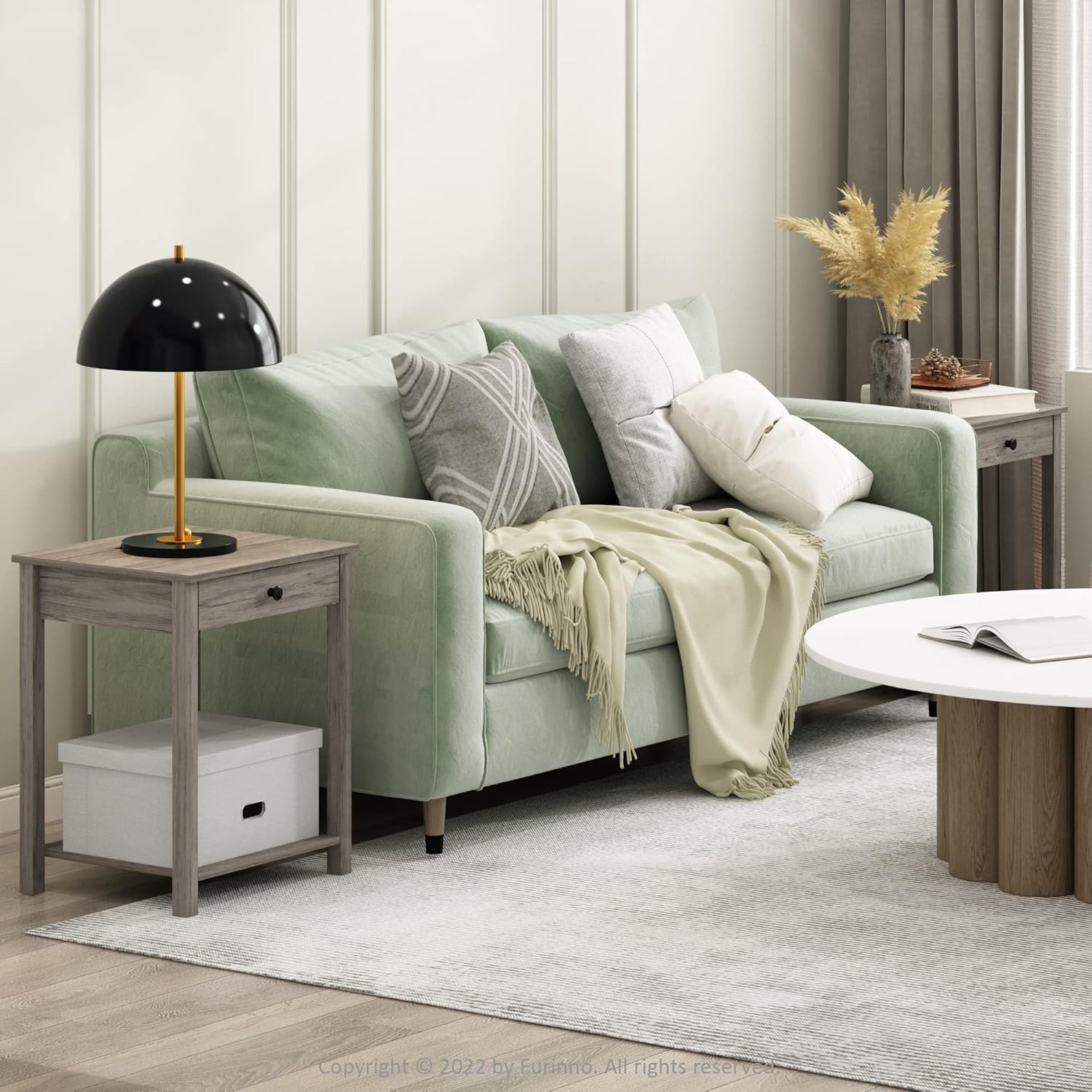 Furinno Classic – Mesa auxiliar con cajón, paquete de 2unidades, roble rústico