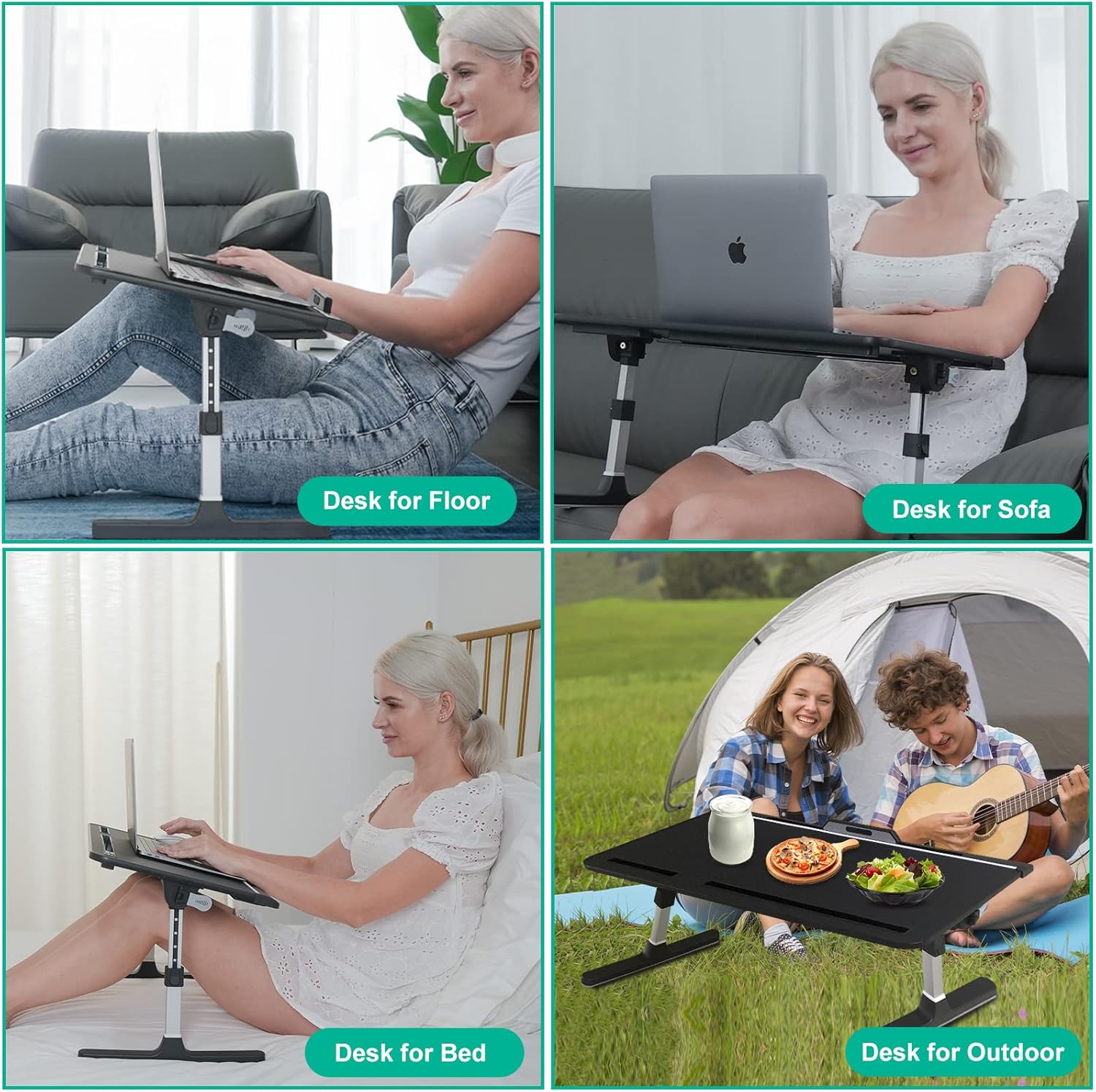 Bandeja plegable para laptop, mesa de cama ajustable para laptop con alturas y ángulos, escritorio de regazo para computadora portátil resistente