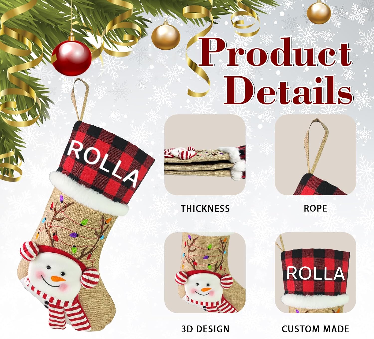 Lcyawer Medias de Navidad personalizadas con nombre, calcetín de Navidad de 18 pulgadas con ciervo, Papá Noel, muñeco de nieve, regalos de