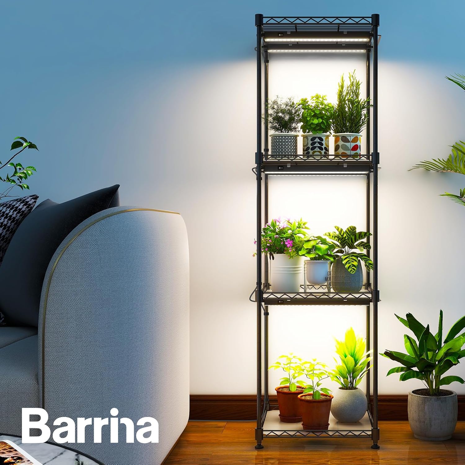 Barrina Soporte para plantas con luces de cultivo para plantas de interior, estante para plantas con luz de crecimiento de espectro completo,