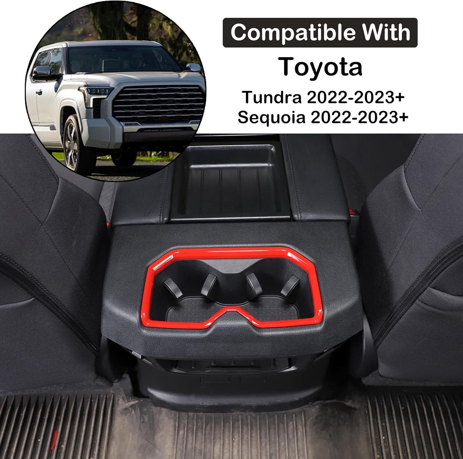 Reposabrazos central para asiento trasero de automóvil, cubierta de marco compatible con Toyota TundraSequoia 2022-2023 Soporte para taza de consola
