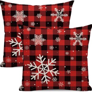 Yxuiyal Fundas de almohada navideñas de 18 x 18 pulgadas, juego de 2 fundas de almohada a cuadros de búfalo negro y rojo para decoración de Navidad, Yxuiyal Fundas de almohada navideñas de 18 x 18 pulgadas, juego de 2 fundas de almohada a cuadros de búfalo negro y rojo para decoración de Navidad,