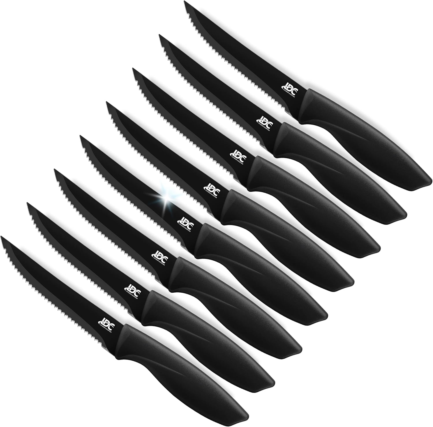 LUX Décor – Juego de 8 cuchillos para carne, elegantes cuchillos dentados negros ultra afilados, aptos para lavavajillas, juego de cuchillos para