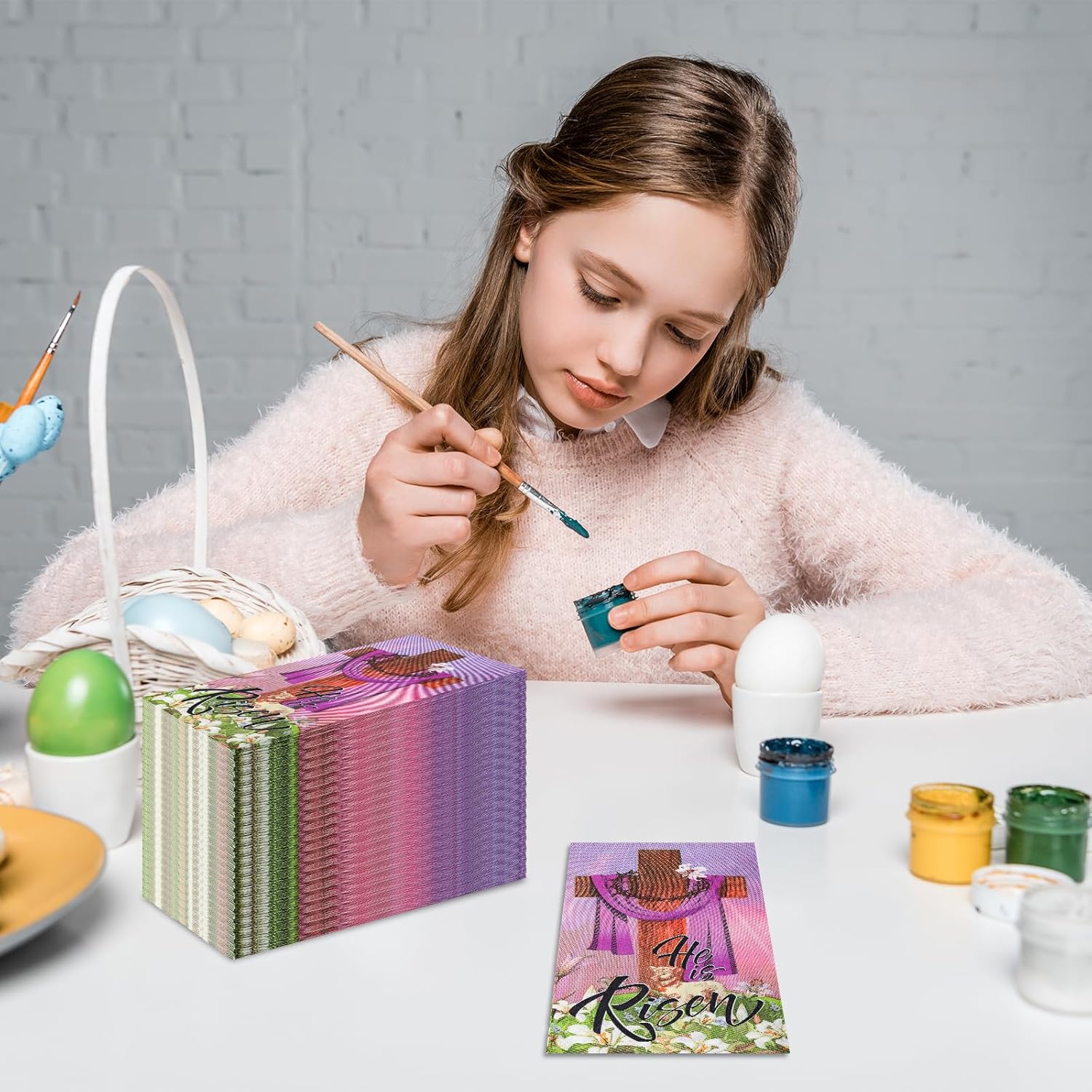 Zhanmai 200 servilletas desechables de papel con texto en inglés Happy Easter He Is Risen para invitados, servilletas decorativas de Pascua, mesa,
