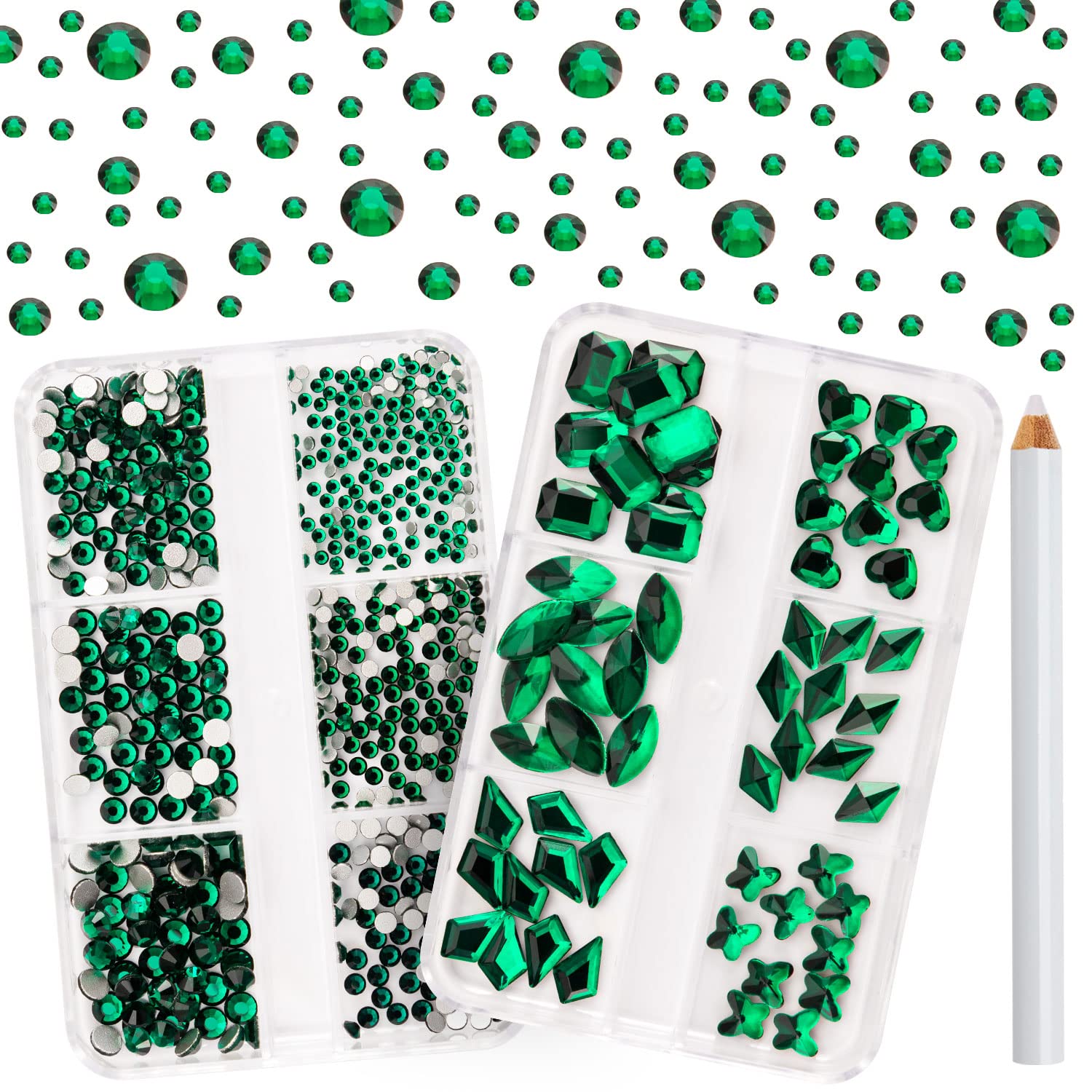 Noverlife 1000 diamantes de imitación 3D para arte de uñas, multiformas con parte trasera plana y bolígrafo de cera, cuentas redondas brillantes