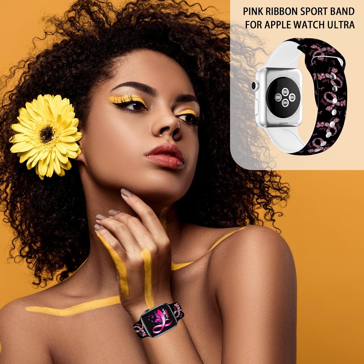 Correas de reloj de concientización sobre el cáncer de mama compatibles con Apple Watch de 1.496 pulgadas, 1.575 pulgadas, 1.614 pulgadas, 1.654