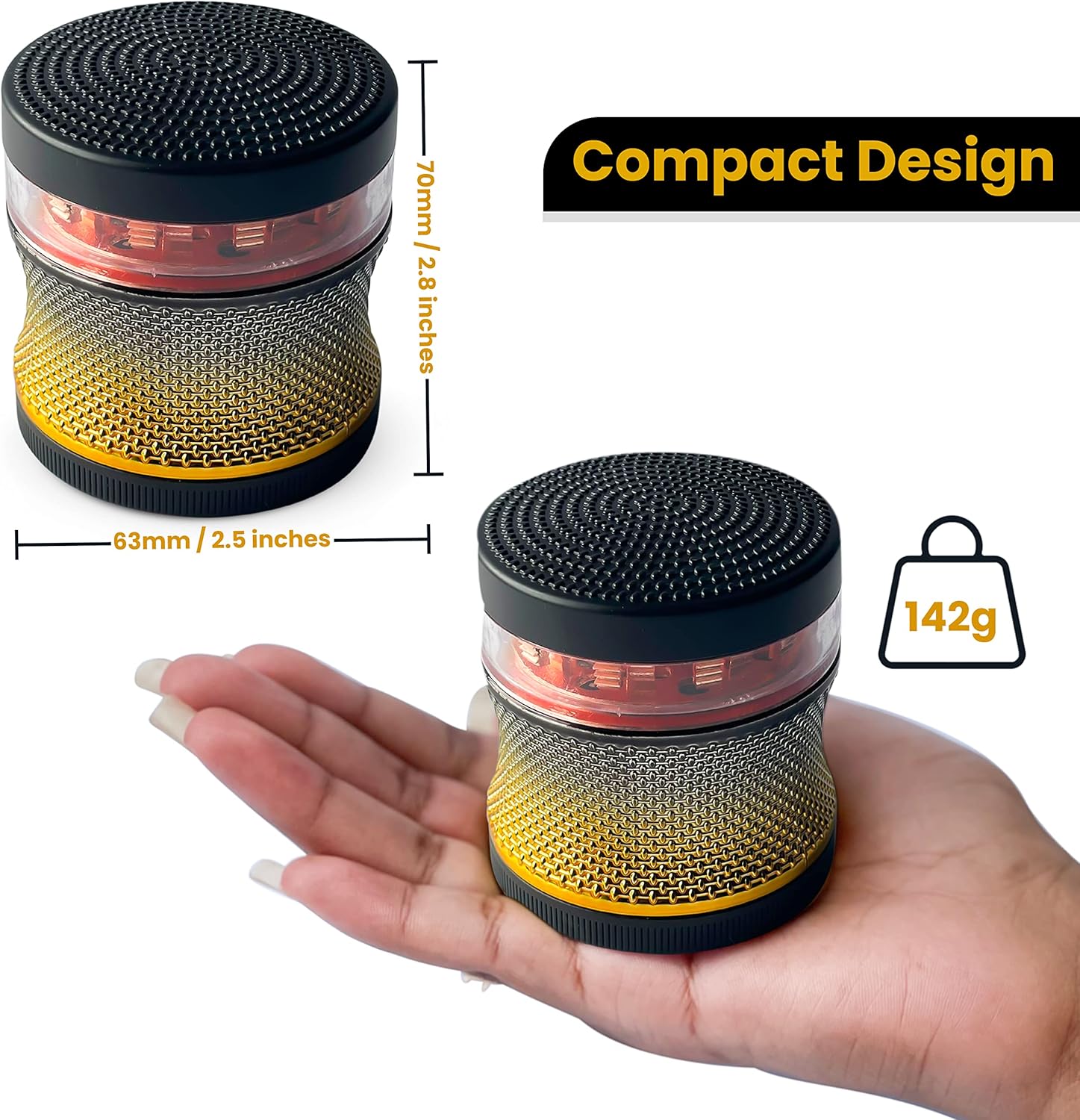 Explish Molinillo de especias (negro) 2.5 pulgadas con ventana transparente