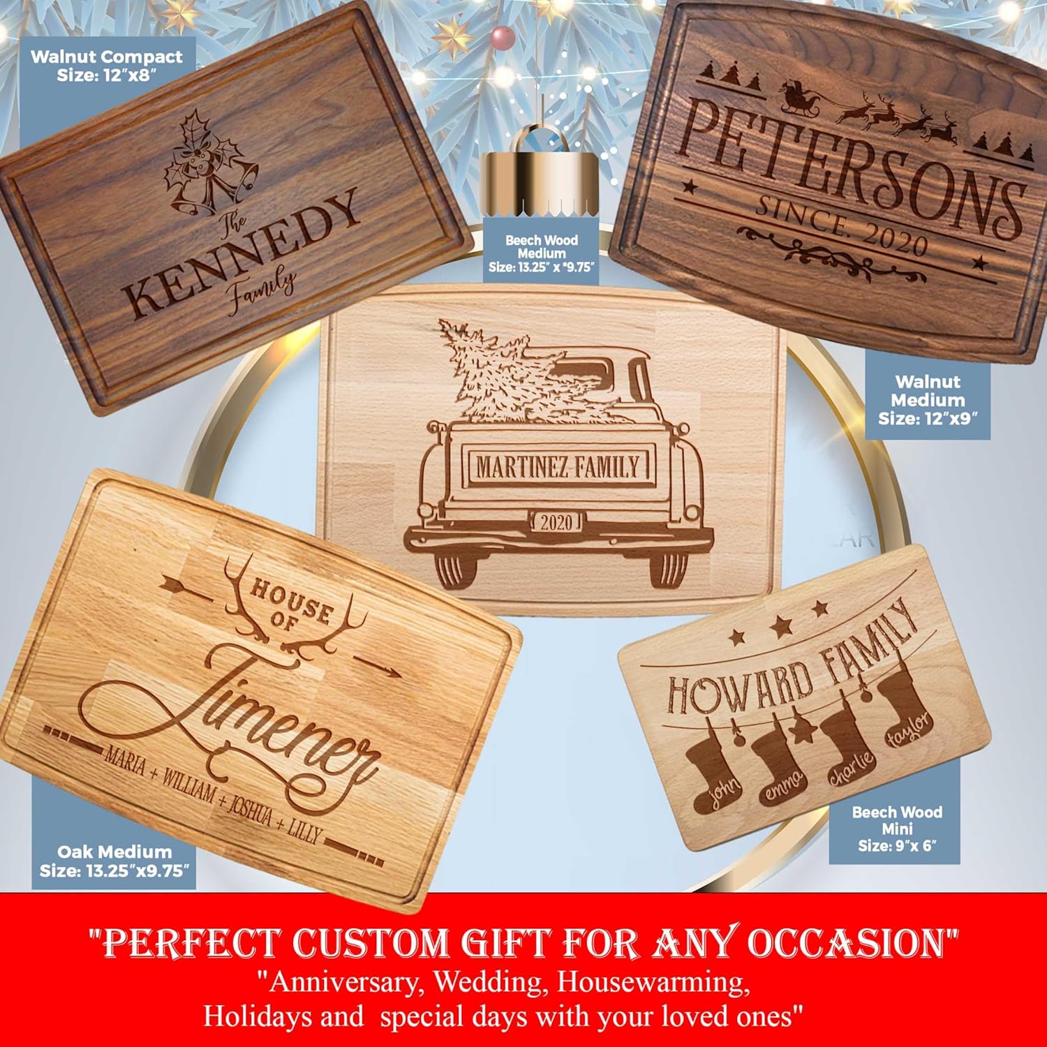 Customized Wood Cutting Boards – Custom Engraved Wooden Chopping Block for Kitchen – Unique Personalized Gift Ideas for Christmas, Thanksgiving, New