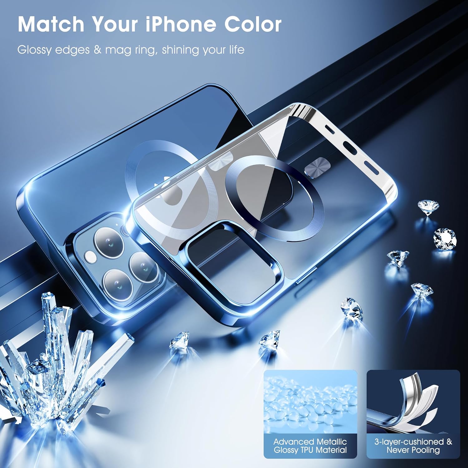 Funda magnética de titanio para iPhone 15 Pro Max protector de lente de cámara y protector de pantalla Nunca se pone amarilla Imanes N56 fuertes n.