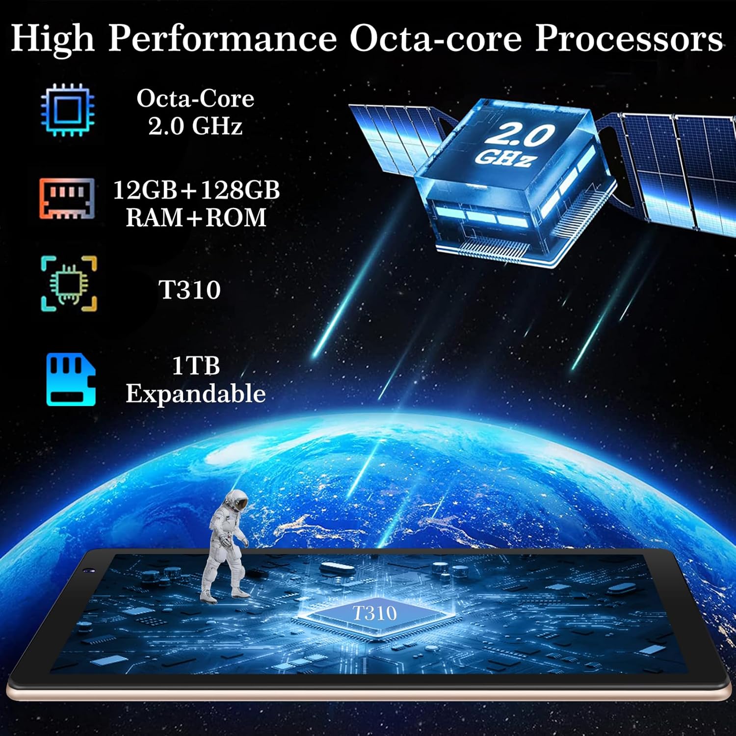 SEBBE Tablet PC Android 13 de 10 pulgadas 12 GB de RAM + 128 GB ROM TF 1 TB Octa-Core 2.0 GHz, Google GMS  Bluetooth 5.0  5G WiFi  6000mAh  1280 *