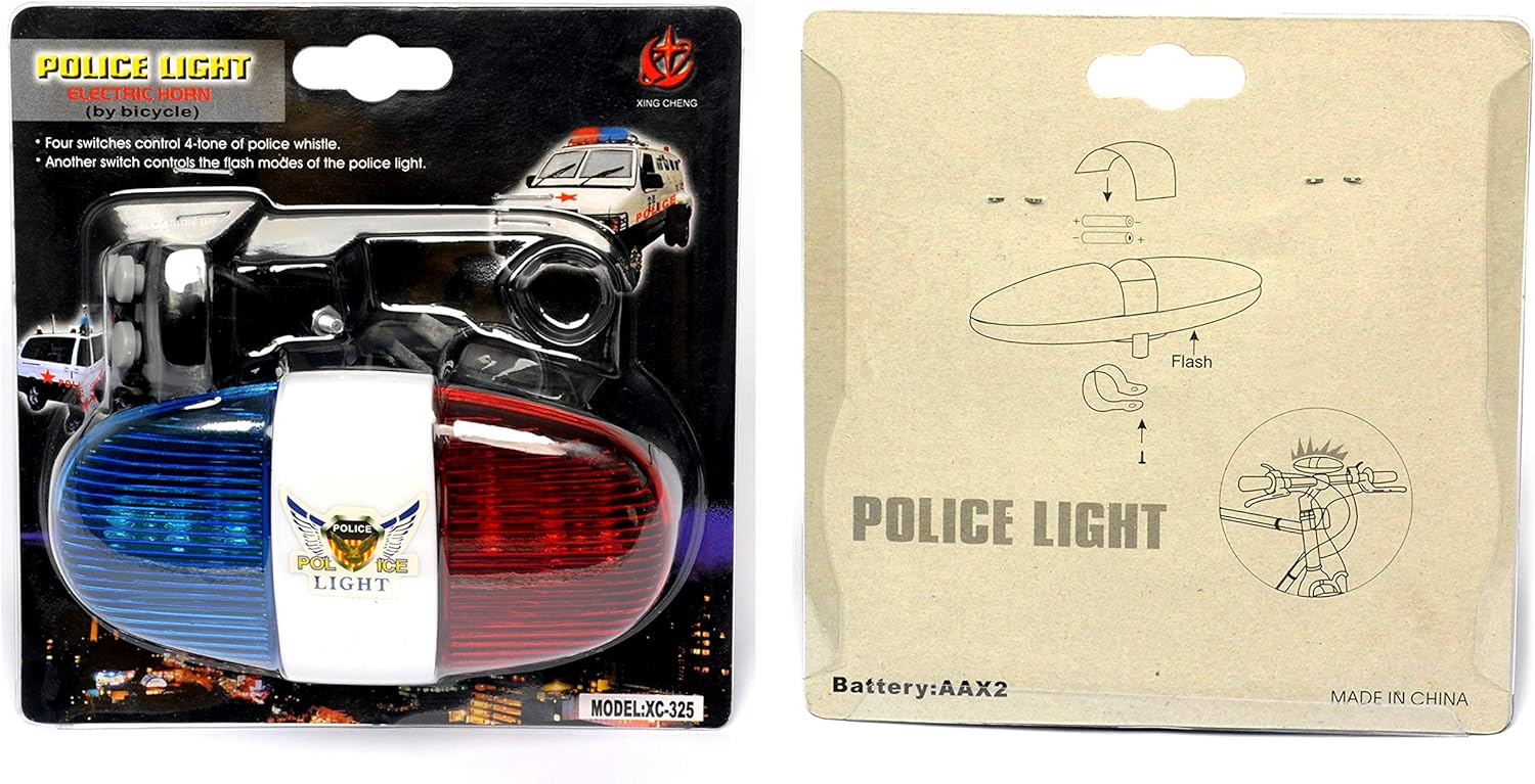 6 luces LED bicicleta montaña bicicleta policía sonido, 4 sonido electrónico bocina, 4 interruptores para controlar 4 sonidos de sirena de policía,