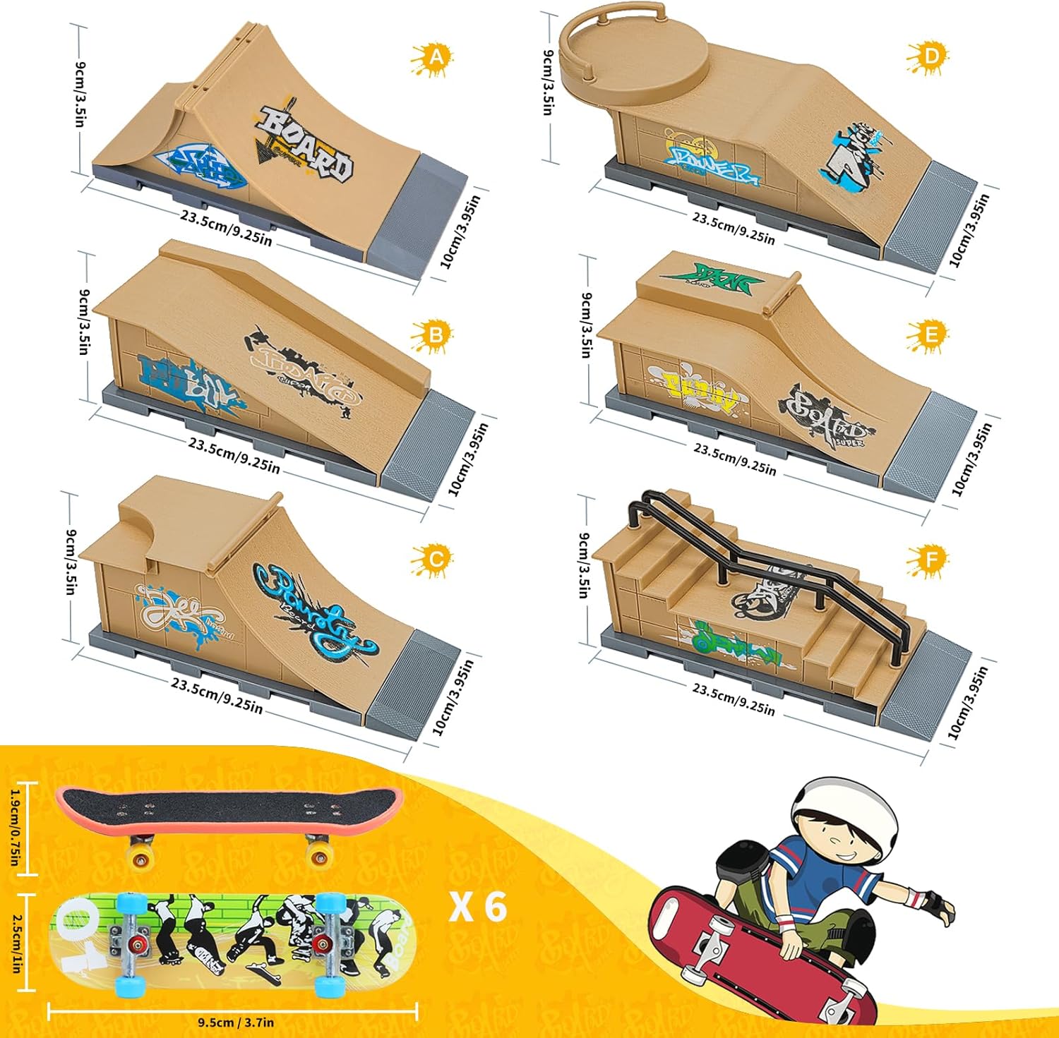 Gr8ware Rampa de patineta, juego de rampa de patineta 6 en 1, mini skatepark para patineta de dedos, patinaje de figuras, patinaje de patinaje para