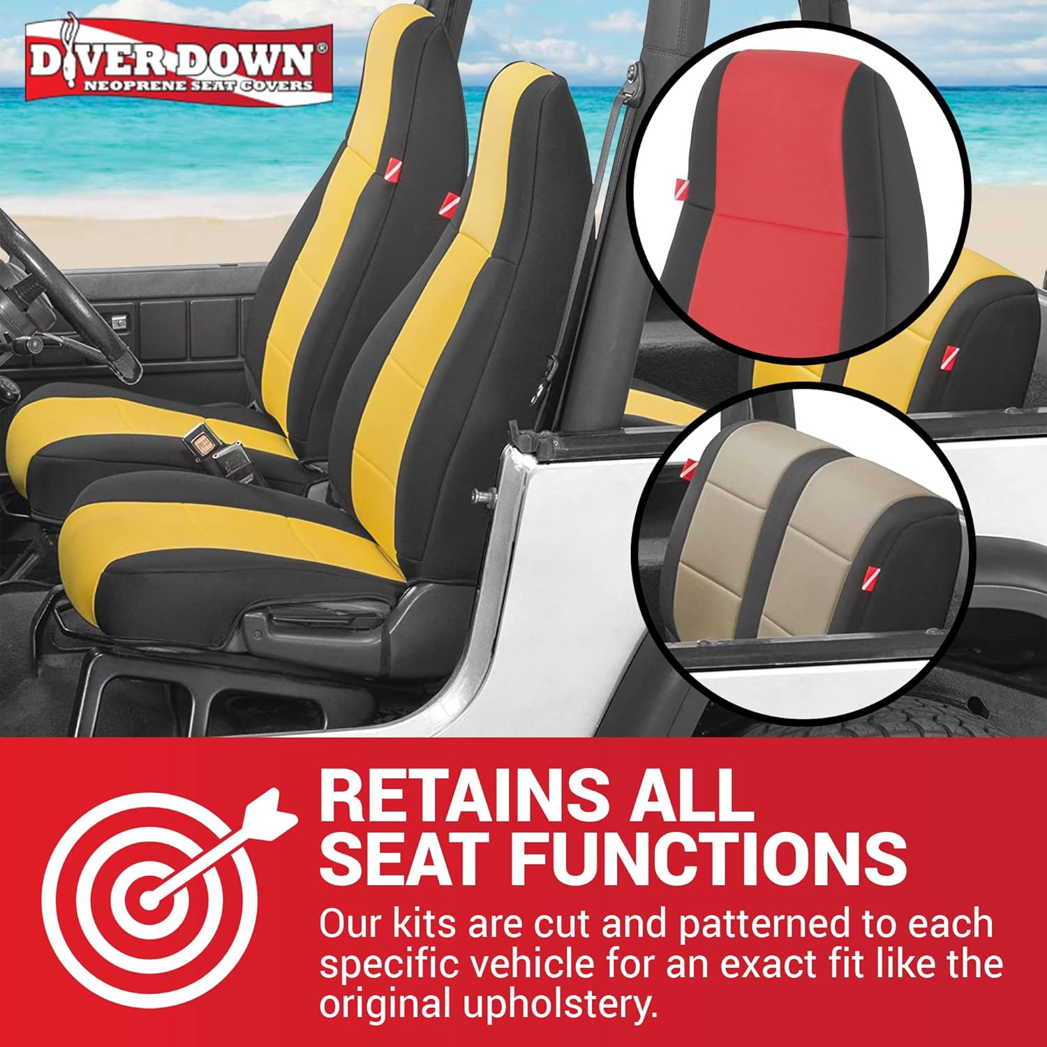 Diver Down Juego de fundas de asiento de neopreno para Jeep YJ Wrangler 1987-1995, juego de asiento delantero y trasero, fundas de asiento