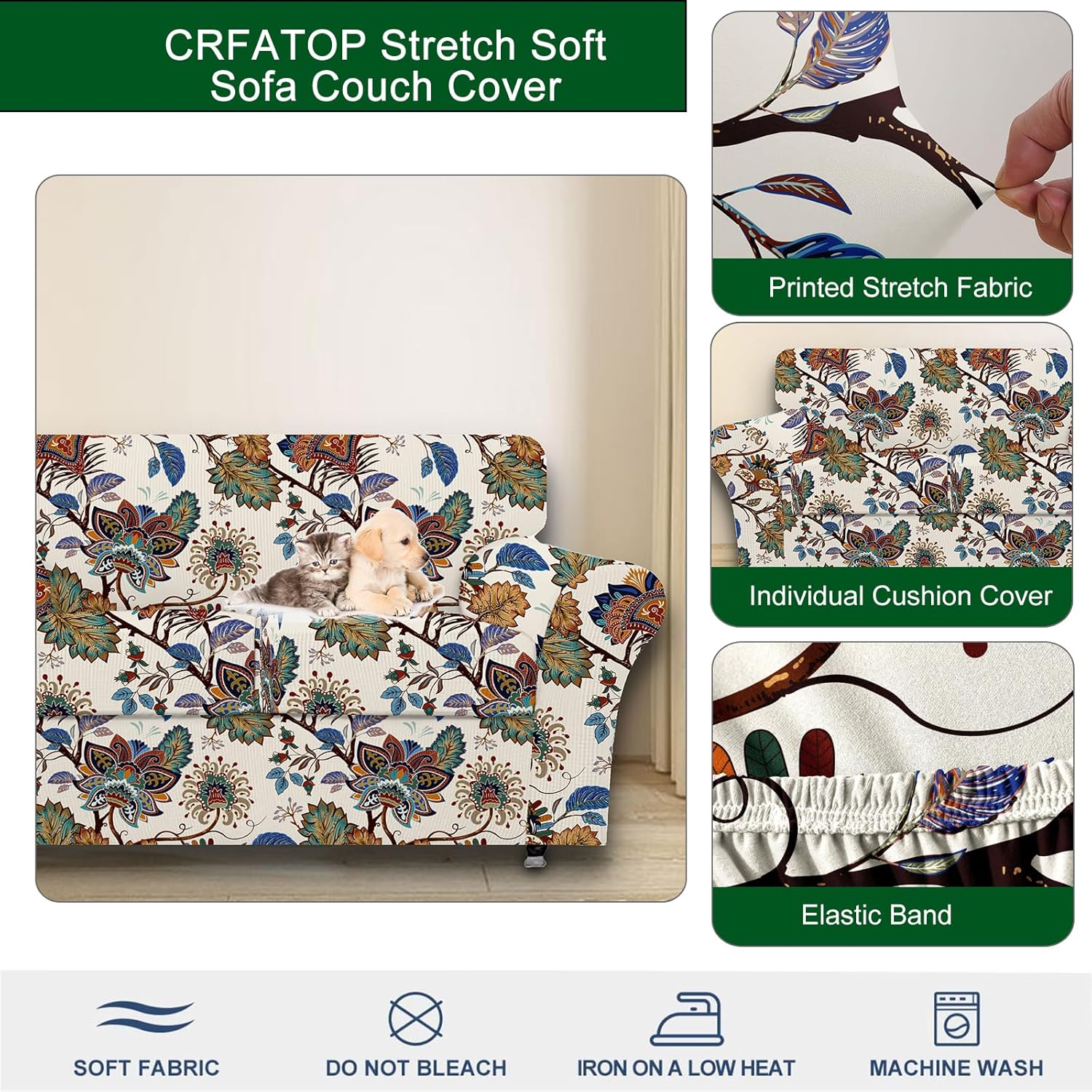CRFATOP Fundas de sofá de 4 piezas para sofá de 3 cojines, fundas de sofá estampadas, funda elástica para sofá de 3 cojines separados, fundas de