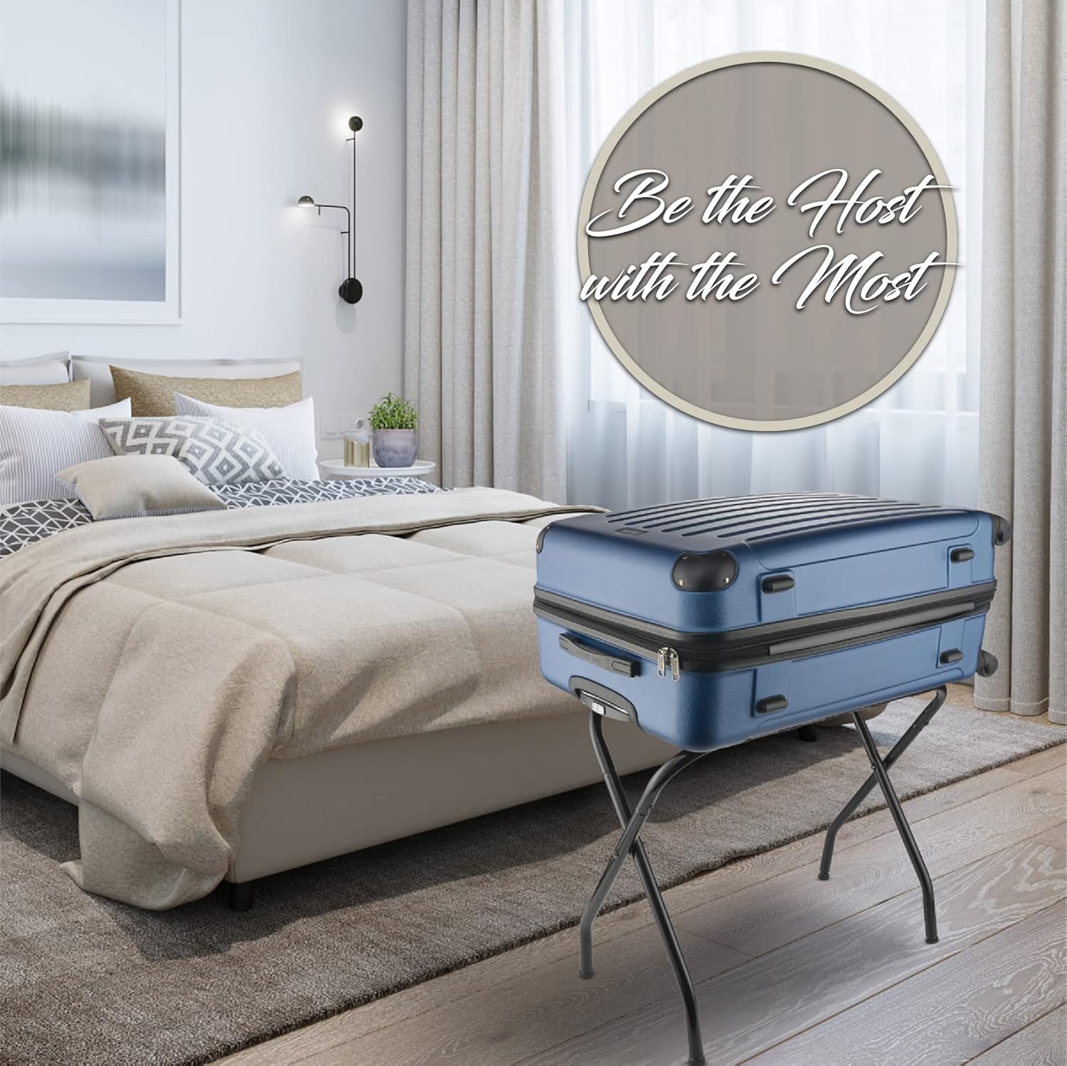 Bartnelli Paquete de 2 portaequipajes plegables de metal con correas de nailon negras duraderas, para dormitorio, habitación de invitados u hotel