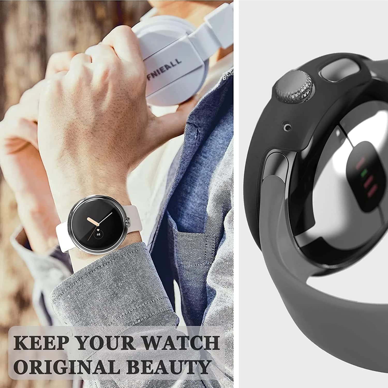 Funda compatible con Google Pixel Watch 2 (2023)protector de pantalla de Pixel Watch, cubierta protectora completa contra golpes, marco chapado en