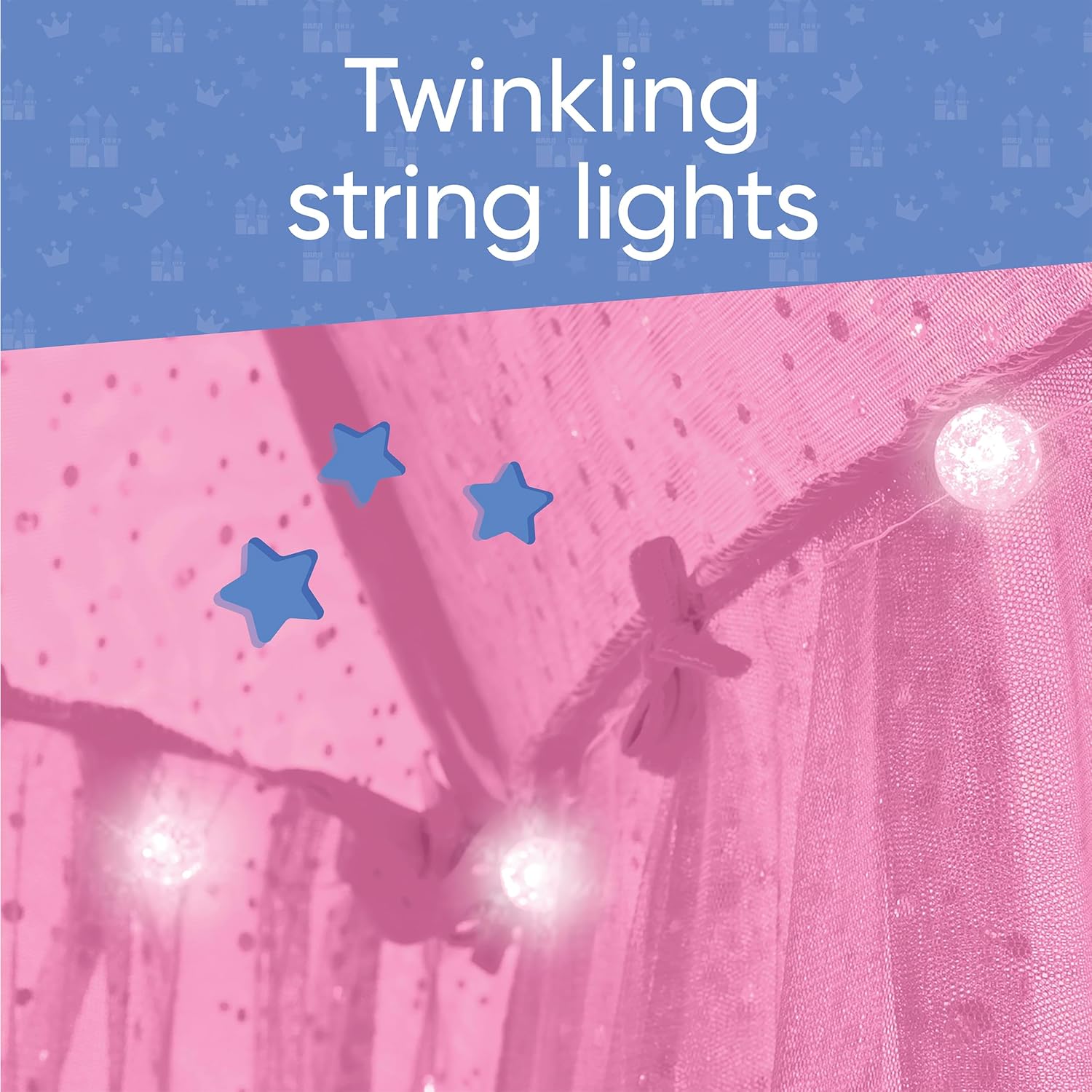 Dosel de cama con luces brillantes, Rosado