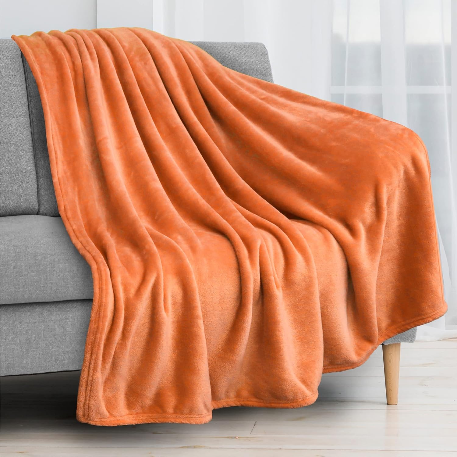PAVILIA Manta de forro polar naranja para sofá, manta de franela suave y mullida de otoño para sofá, manta de cama de microfibra de felpa de lujo,