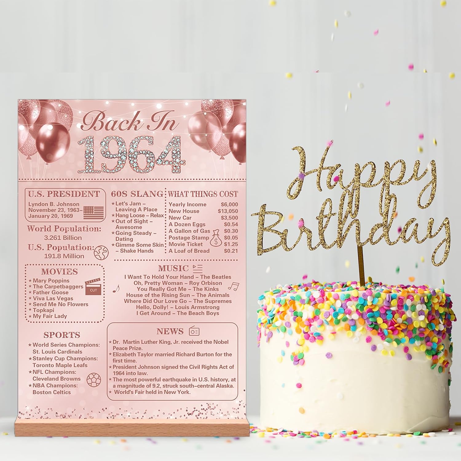 Trgowaul Decoración de cumpleaños número 60 para mujer, póster de cumpleaños de acrílico con soporte, regalo de 60 aniversario, suministros de