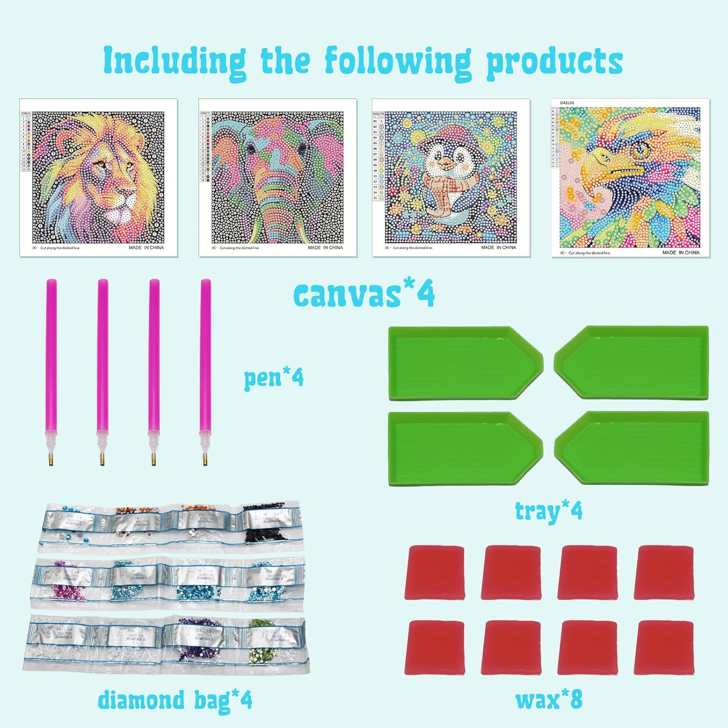 Libfx Kits de arte de diamantes para niños, 4 piezas de arte de diamantes para niños, niñas, niños, principiantes, artes y manualidades para niños