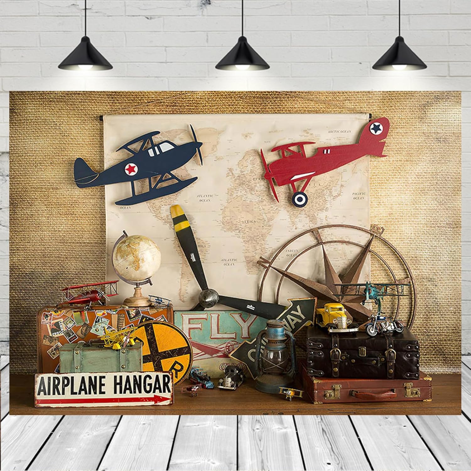 Telones de fondo de sueño volador para niños, decoración de fiesta de primer cumpleaños, mapa piloto, avión, maleta de viaje, fondo de fotos, baby