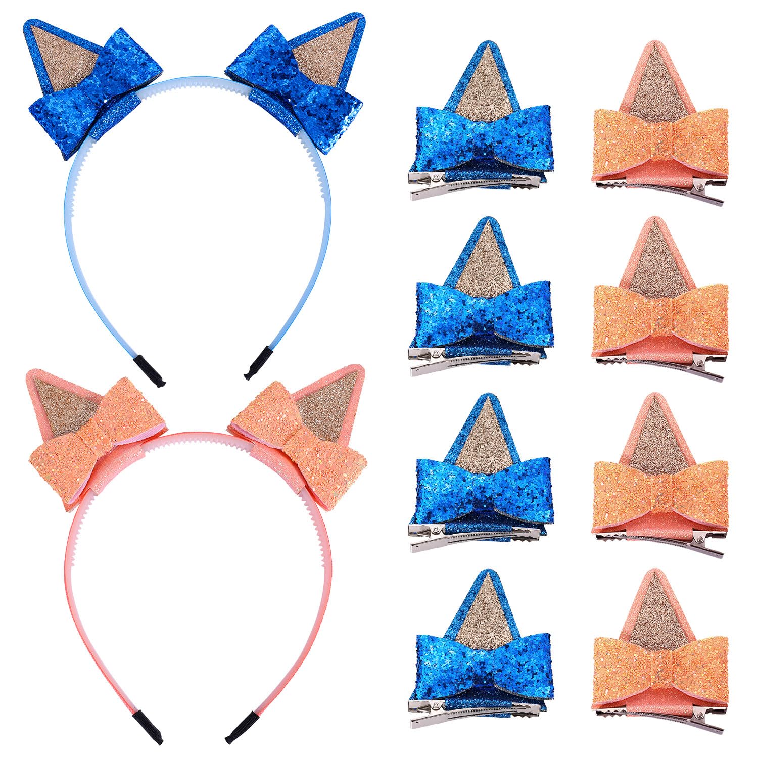 Juego de 4 pares de pinzas para el pelo de orejas de perro y 2 diademas con purpurina, lazos para el pelo con lazo, lindos accesorios para el