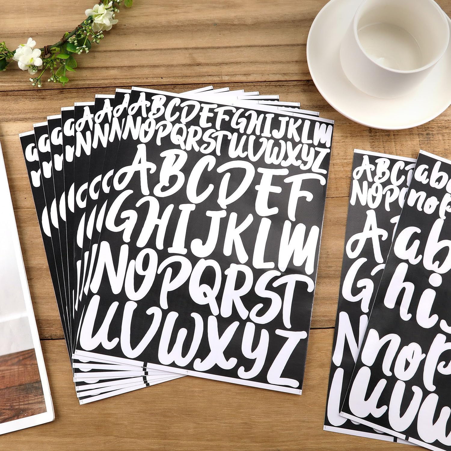10 hojas de calcomanías de letras de vinilo impermeables, de 1 pulgada y 2 pulgadas, autoadhesivas, letras minúsculas, calcomanías para