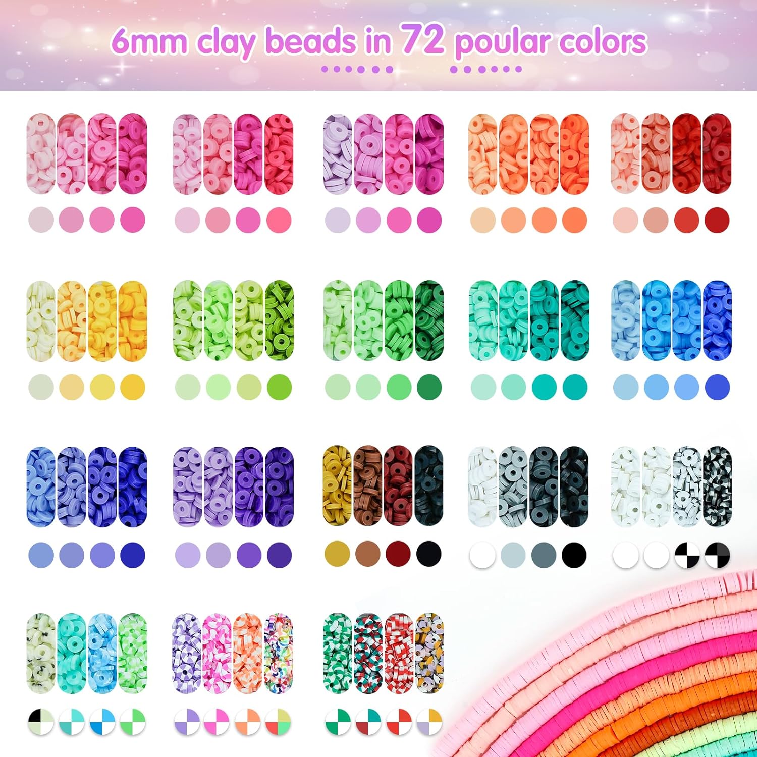 Gionlion Kit completo de fabricación de pulseras de la amistad, 72 colores de cuentas de arcilla preppy A-Z, cuentas de números y dijes, kit