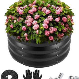 ZXZYHFTY Kit de cama de jardín elevada galvanizada redonda, caja de maceta elevada negra para jardín, macetas elevadas redondas de metal grandes ZXZYHFTY Kit de cama de jardín elevada galvanizada redonda, caja de maceta elevada negra para jardín, macetas elevadas redondas de metal grandes