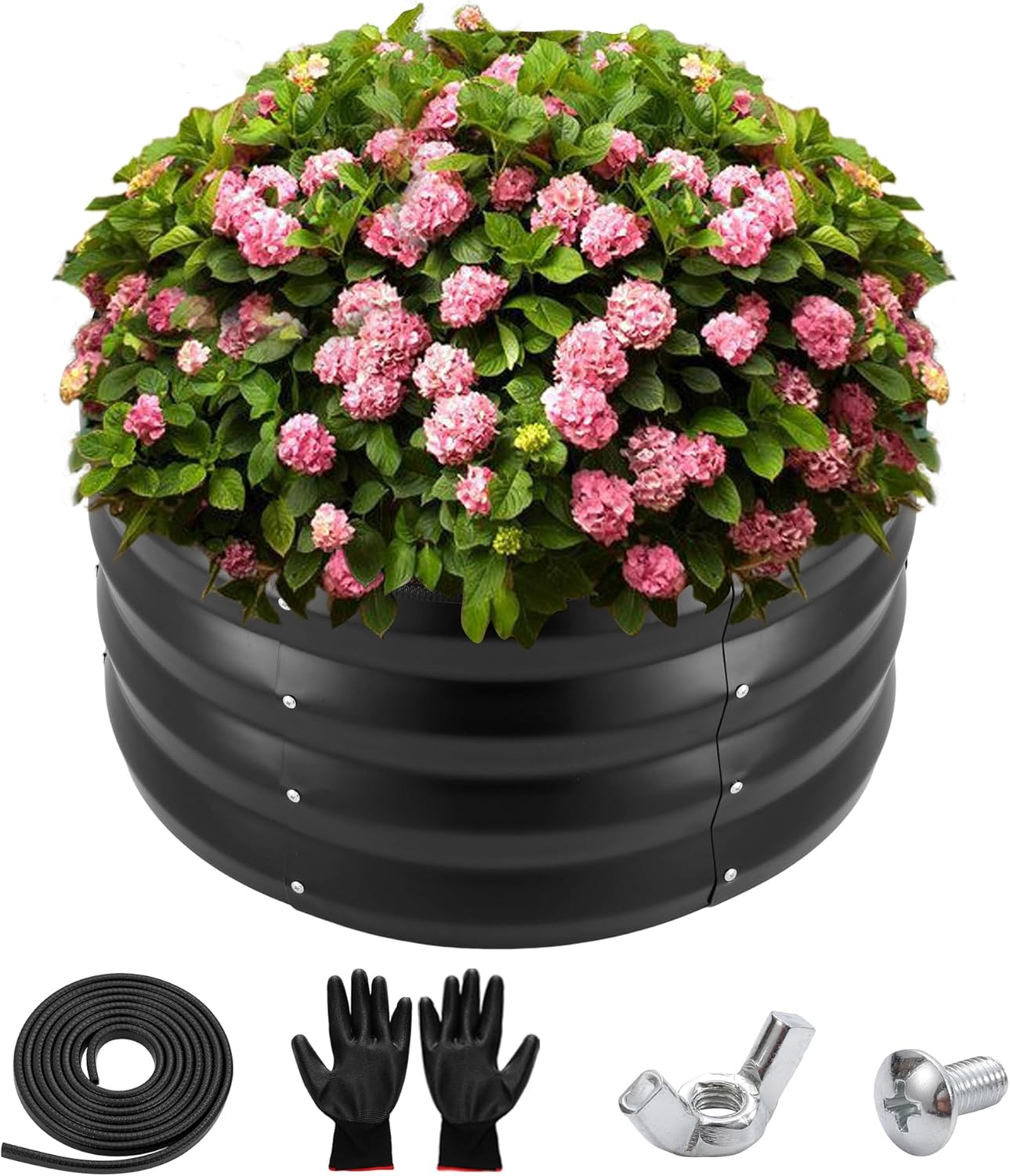 ZXZYHFTY Kit de cama de jardín elevada galvanizada redonda, caja de maceta elevada negra para jardín, macetas elevadas redondas de metal grandes