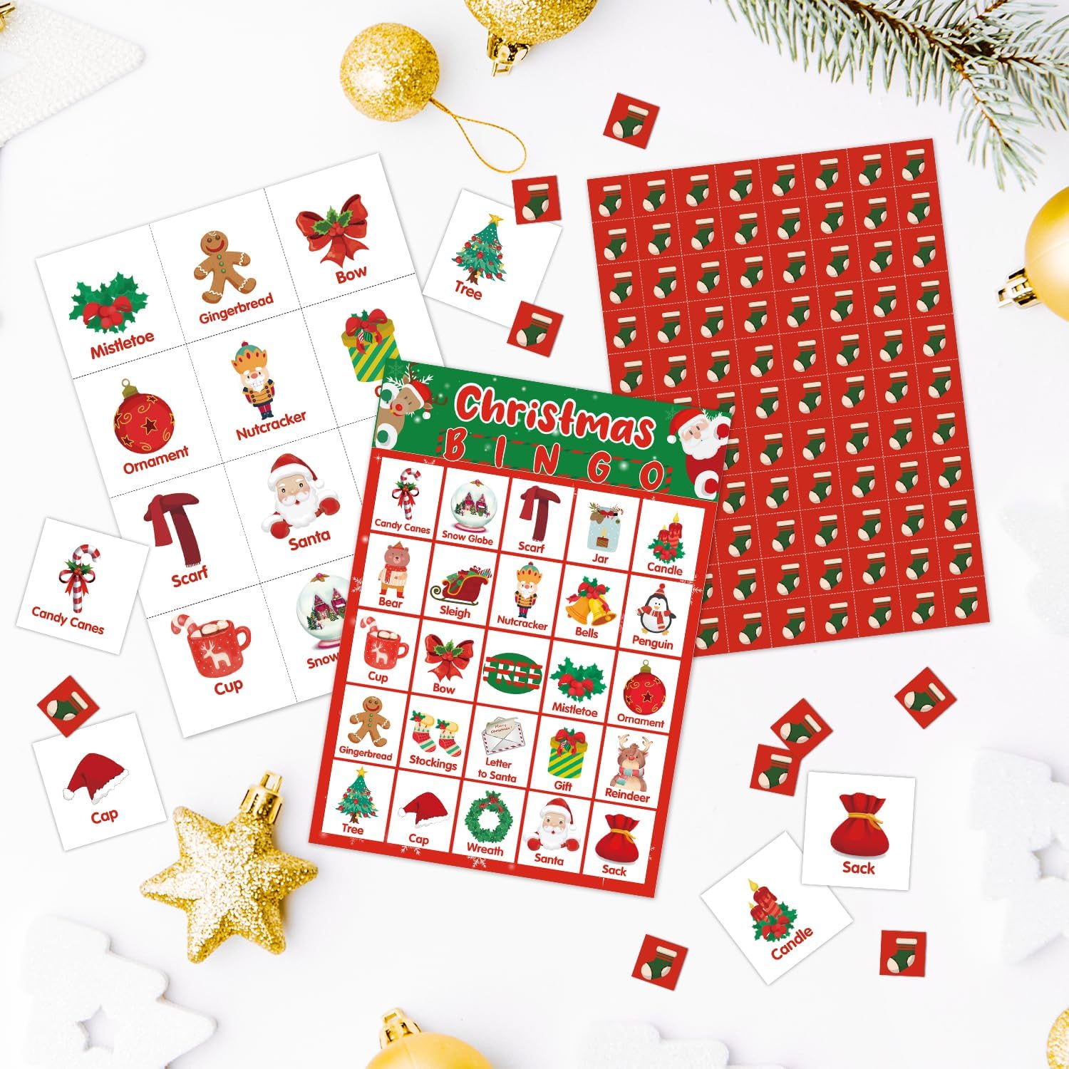 Lesixur Juegos de bingo de Navidad – Juegos de bingo de Navidad para 24 jugadores, suministros de fiesta de Navidad, juegos de bingo de vacaciones