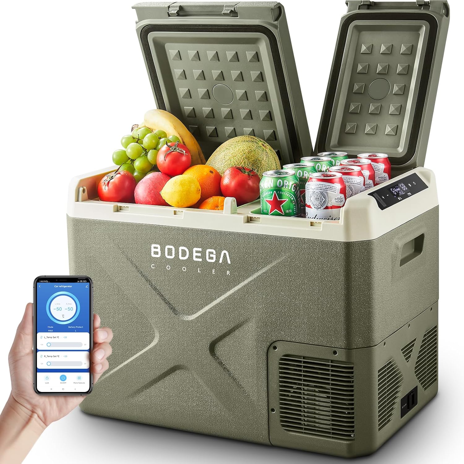 BODEGA COOLER Refrigerador de coche de 12 voltios, refrigerador de coche de 34 cuartos (32 L) zona dual, congelador portátil de 12 V, control de