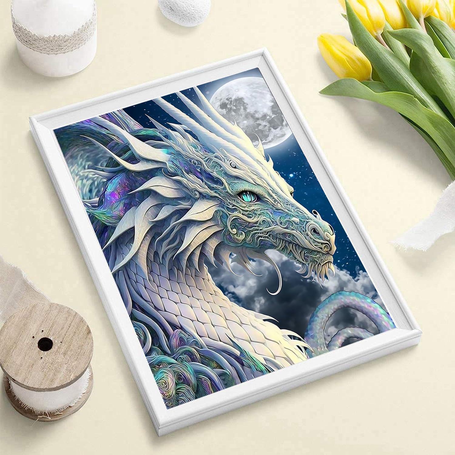 Kits de pintura de diamantes de dragón para adultos, arte de diamantes de luna 5D, pintura de diamantes de cristal, pintura redonda completa,