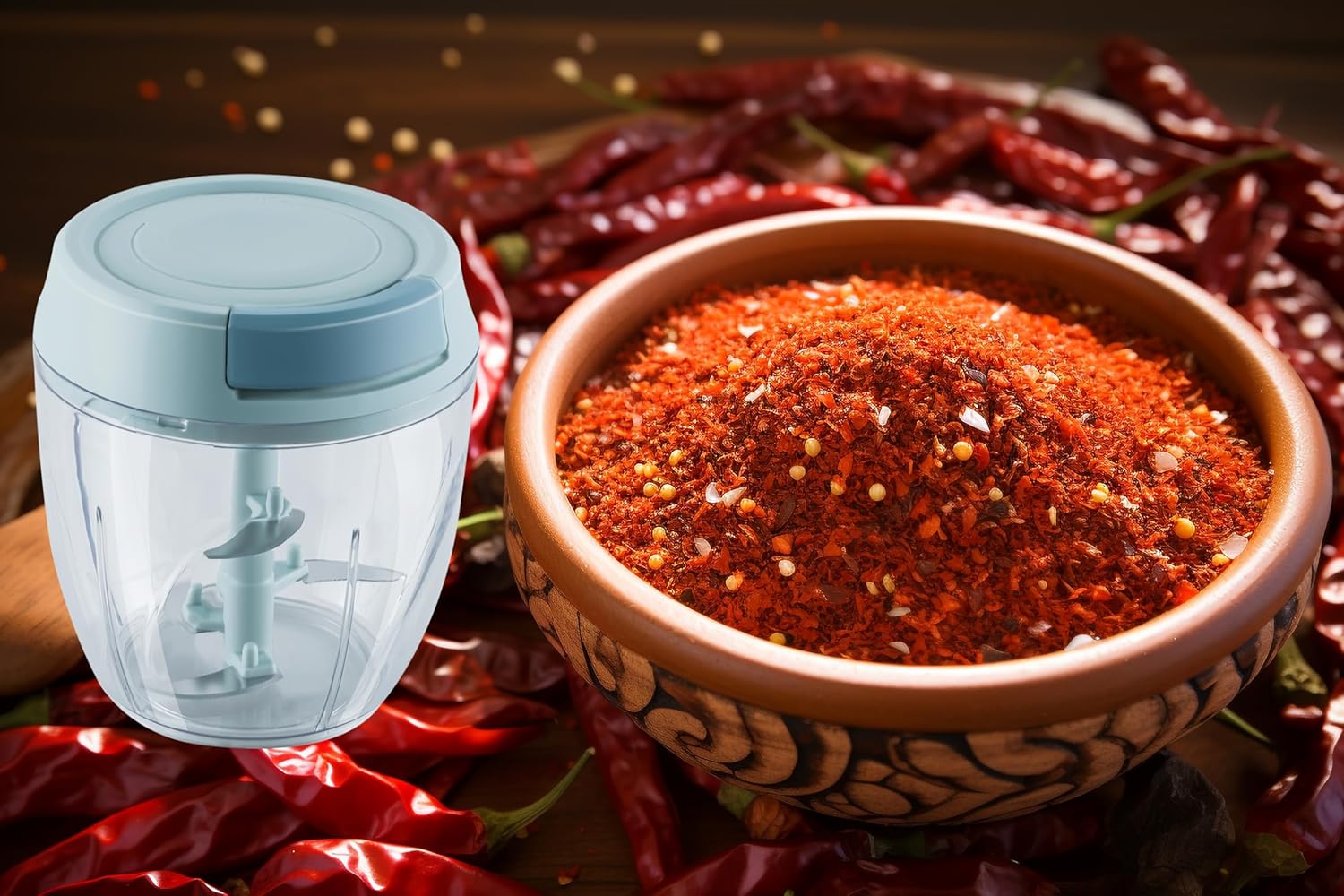 Pequeño procesador de alimentos manual Protable ensalada de carne picadora de frutas Cortador de cebolla Picadora de ajo Gadgets de cocina, 30.4 fl