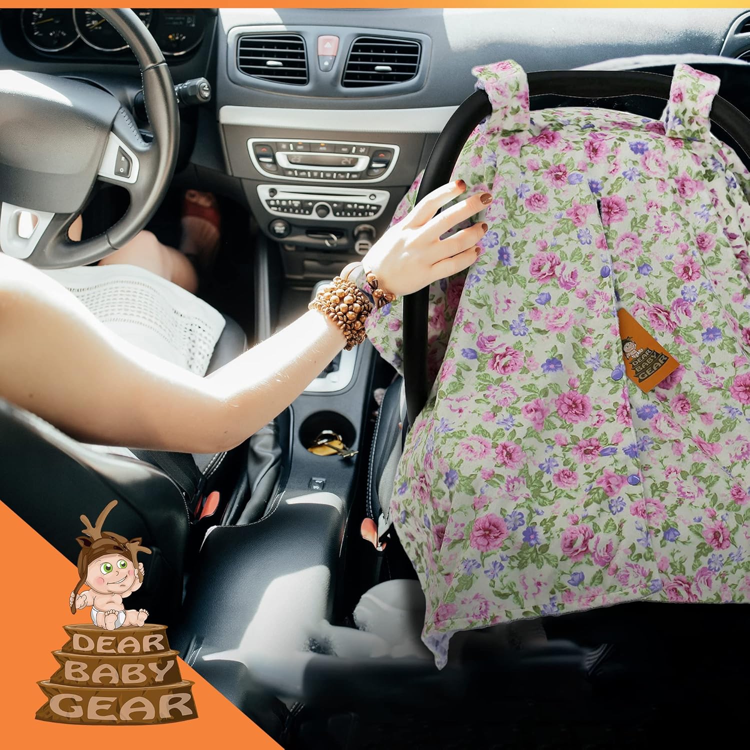 Dear Baby Gear Toldo floral para asiento de automóvil para bebé con apertura de botón a presión, funda de asiento de automóvil para recién nacidos y