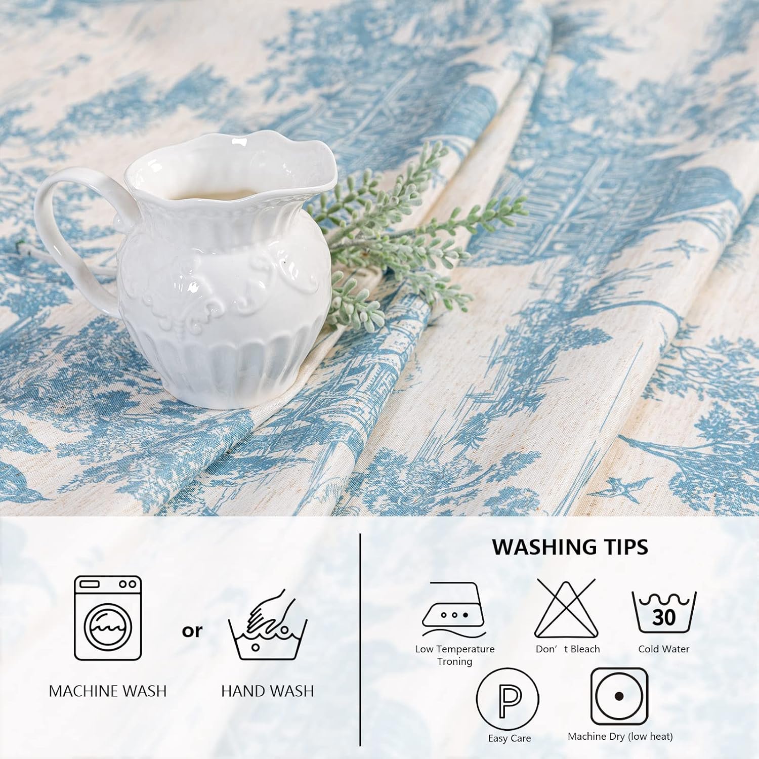 MYSKY HOME Mantel rectangular vintage de lino de 60 x 102 pulgadas, mantel con estampado de castillo azul para mesa de comedor, mesa, fiestas,
