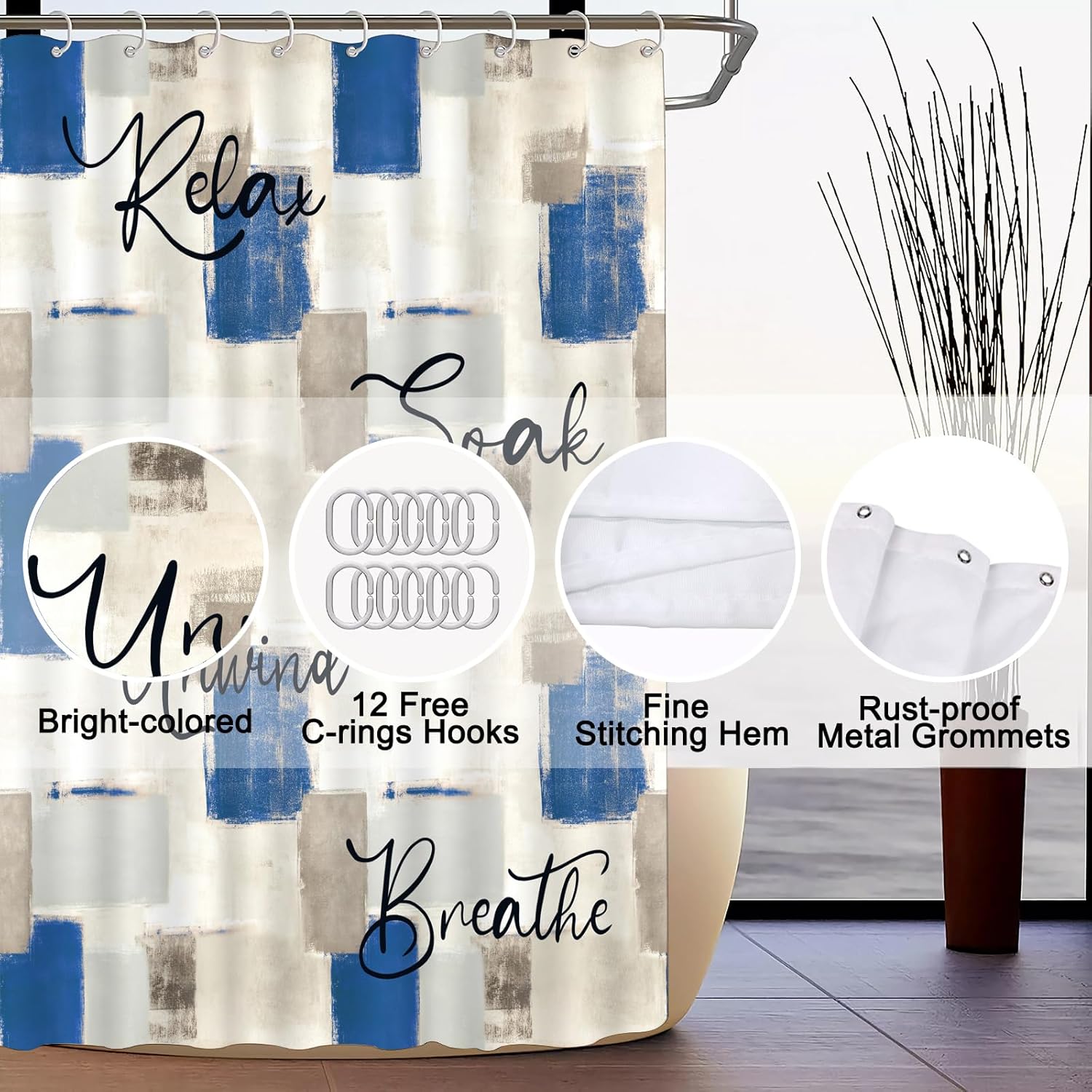 ALEXEX NEW-M1-Juegos de cortinas de ducha azules