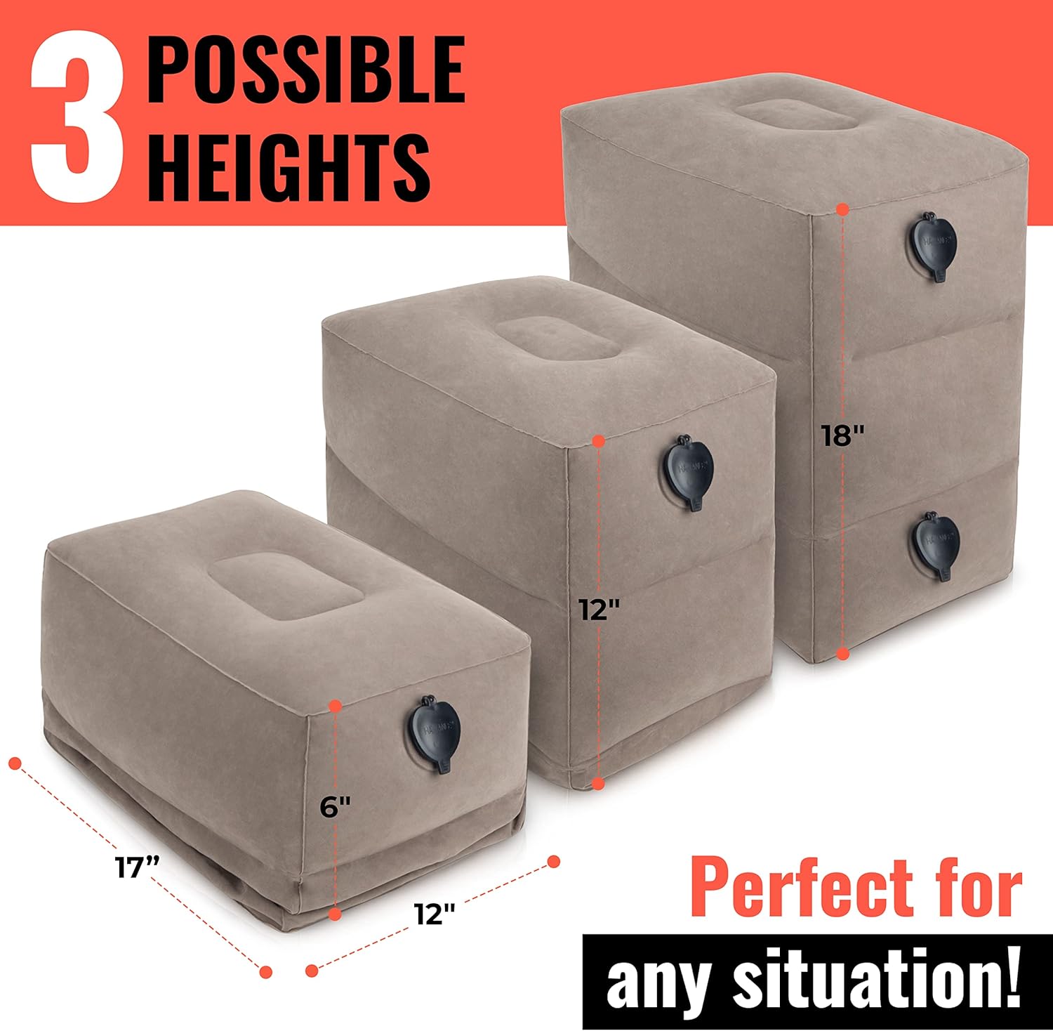 Koala Kloud – Reposapiés de viaje de 3 alturas, almohada inflable gris, reposapiés de avión para vuelos, asiento de automóvil, cama de avión para