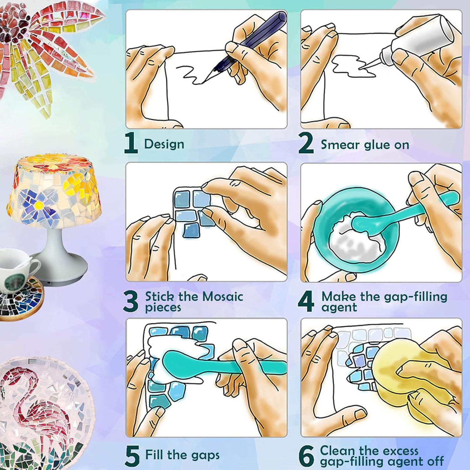 LITMIND Azulejos de mosaico de vidrio irregulares de la serie blanca para manualidades de arte, suministros de fabricación de mosaicos de 9 onzas,