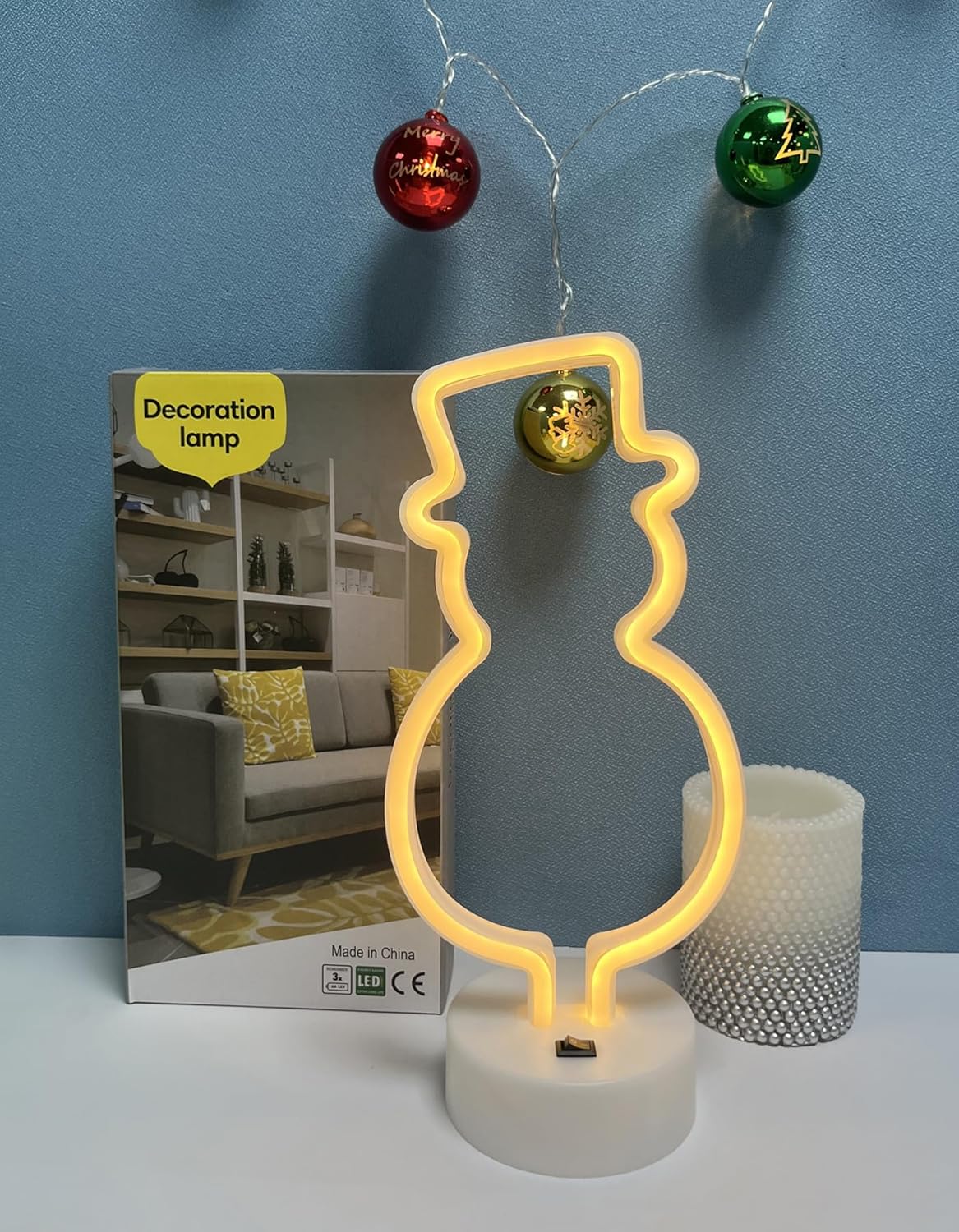 Letrero de luz de neón, letrero de neón LED de muñeco de nieve, alimentado por bateríaUSB, luz nocturna de neón acrílica para Navidad, decoración de